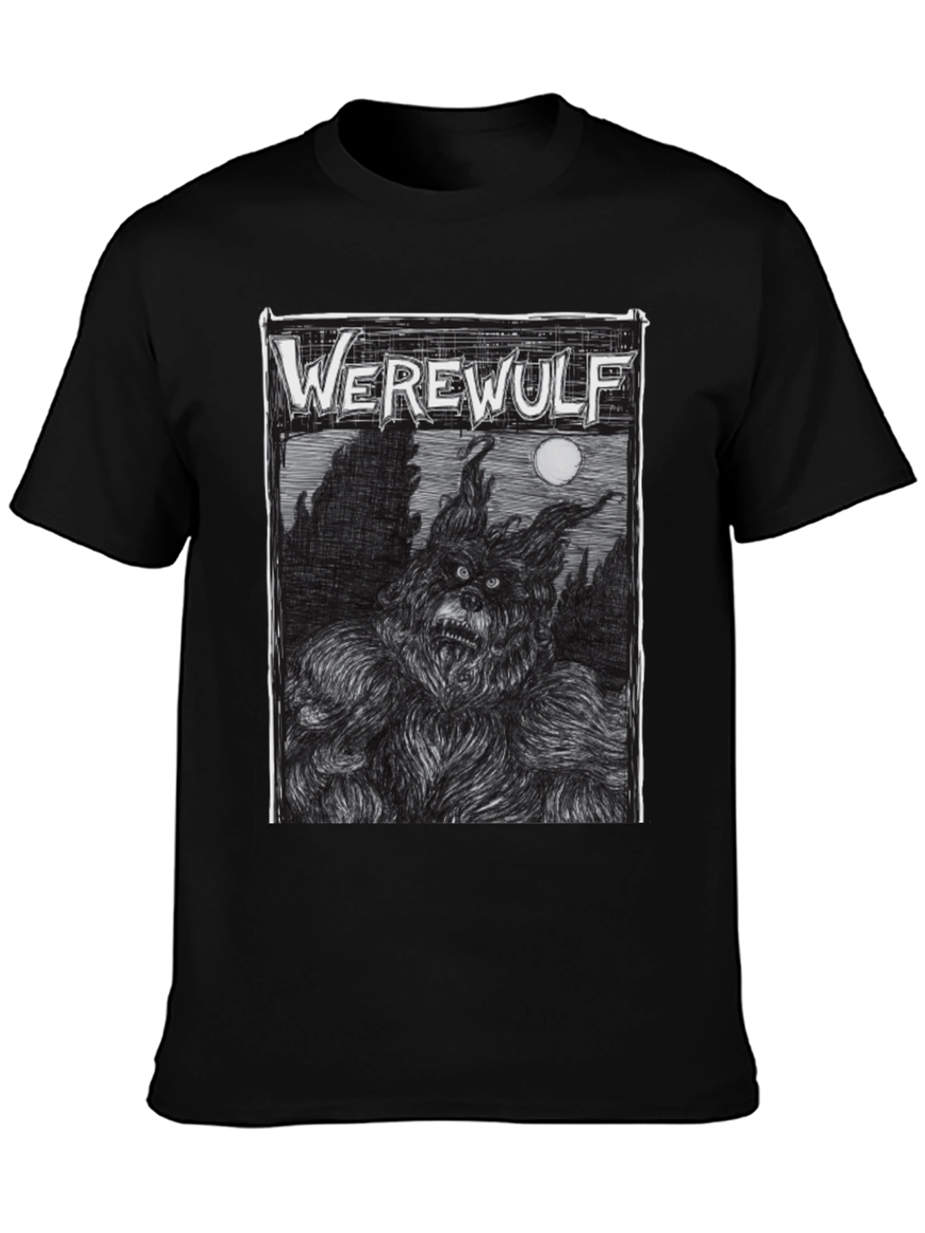 Werewolf Graphic Print Black T-Shirt