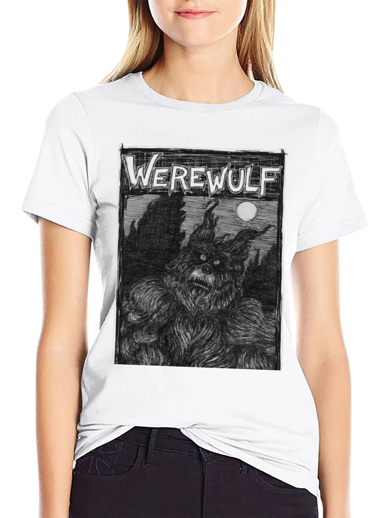 Werewolf Graphic Print Black T-Shirt