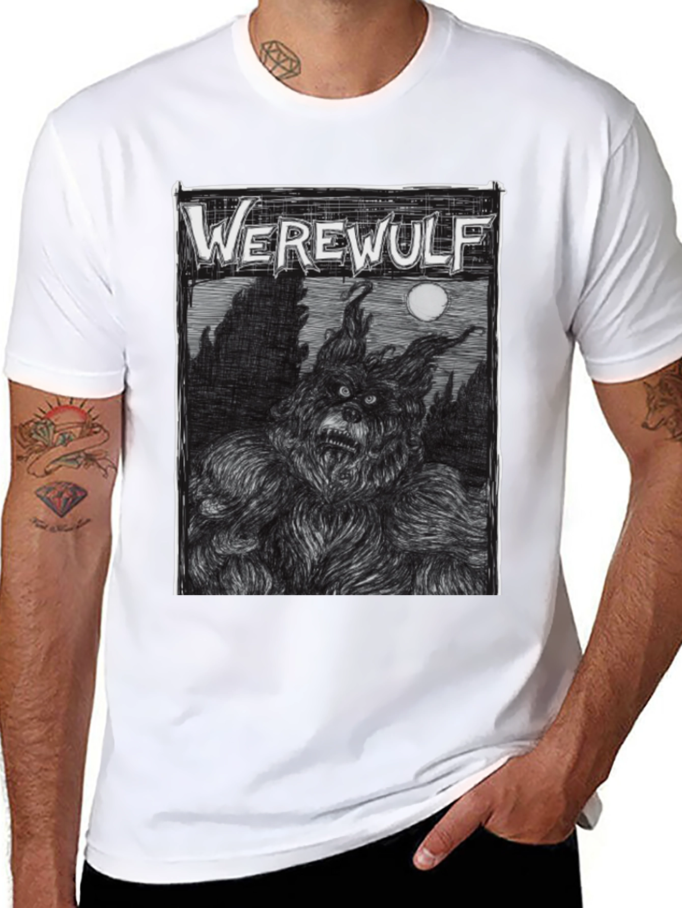 Werewolf Graphic Print Black T-Shirt