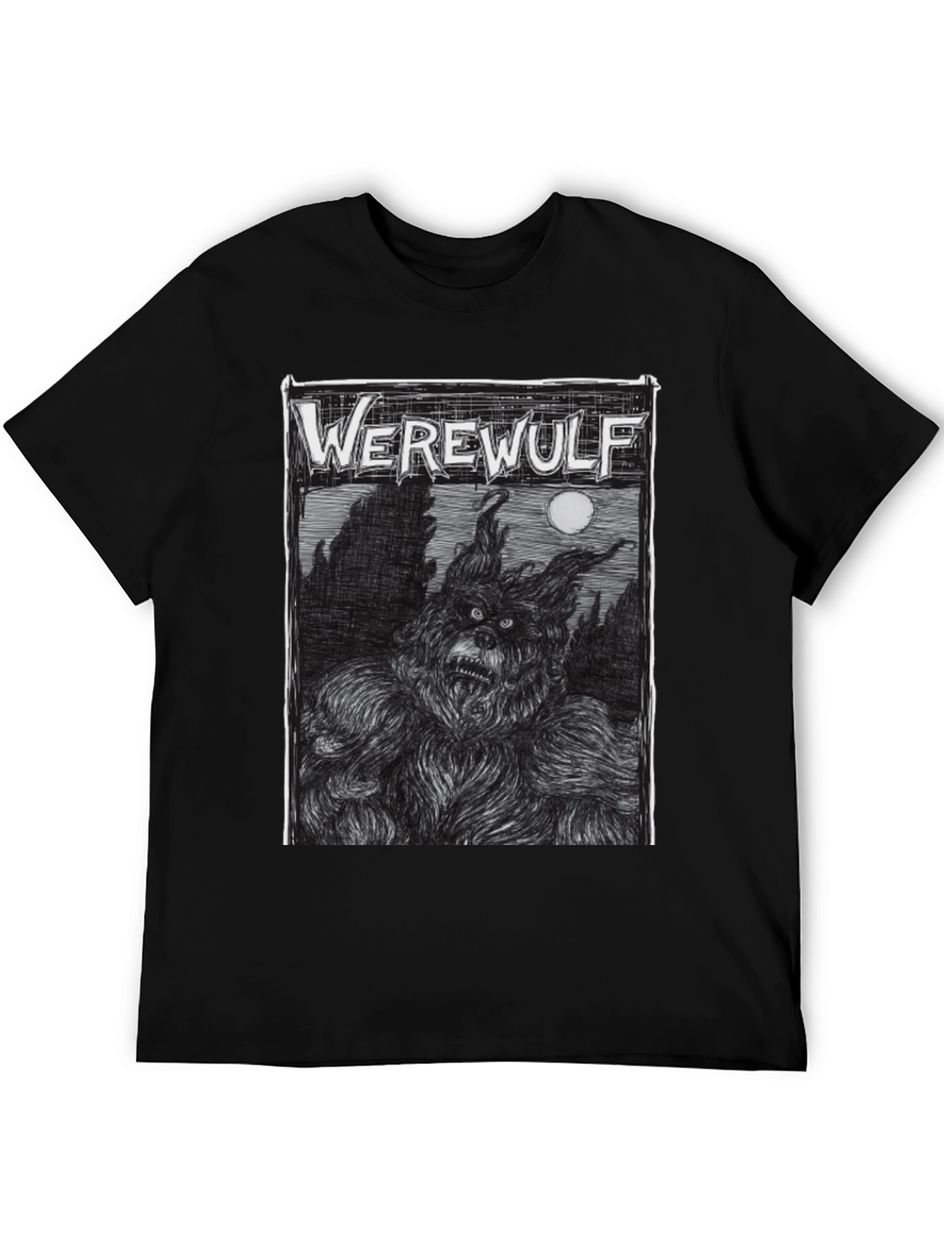 Werewolf Graphic Print Black T-Shirt
