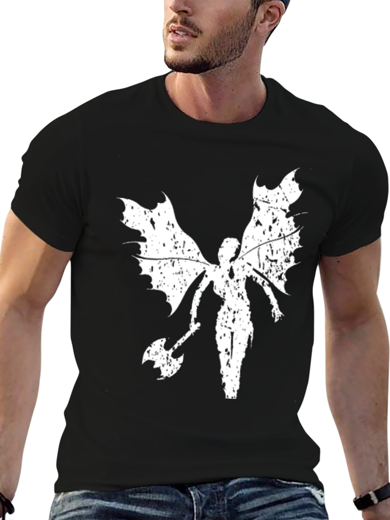 Winged Warrior Graphic Tee - Black Cotton T-Shirt
