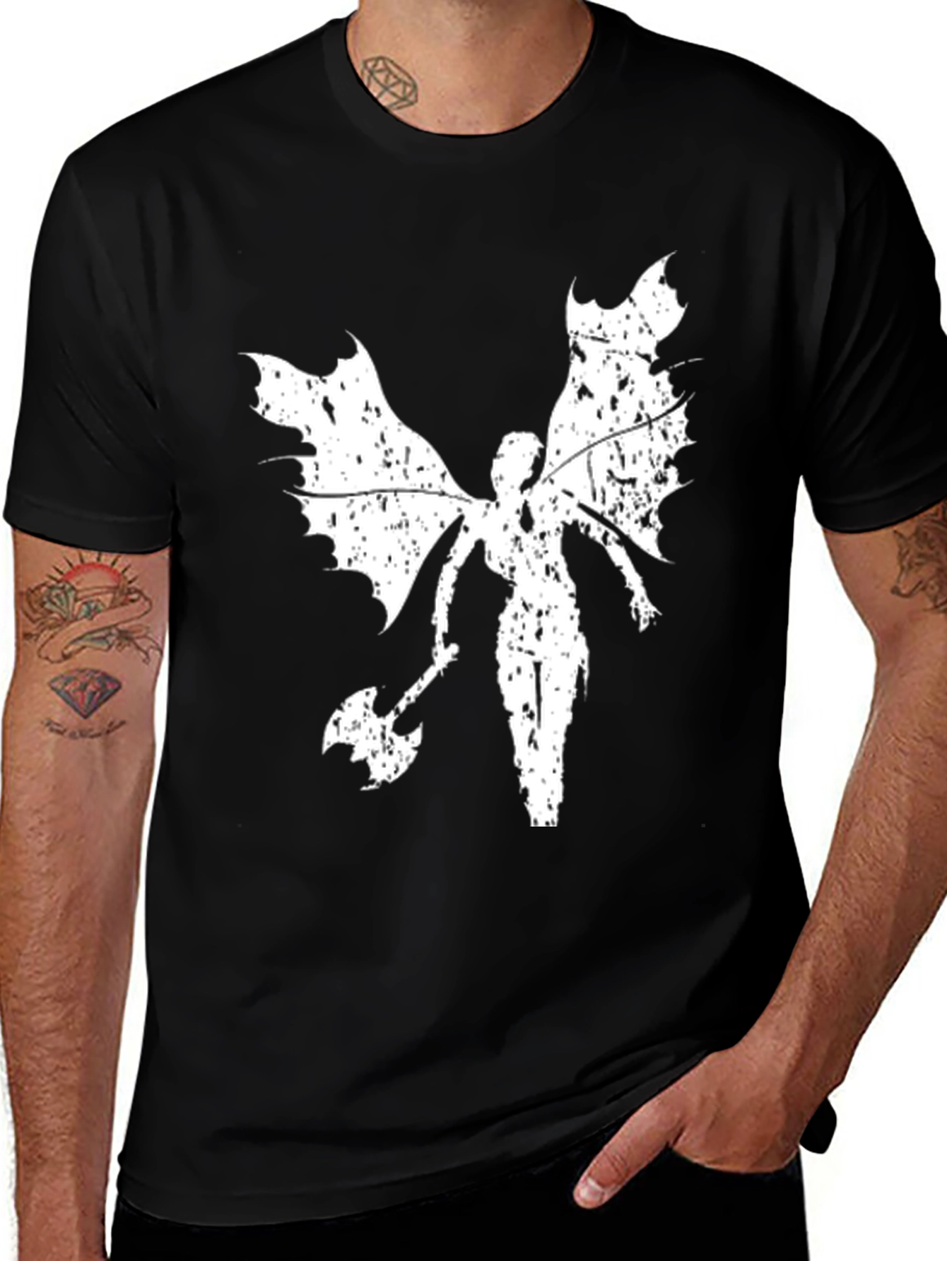 Winged Warrior Graphic Tee - Black Cotton T-Shirt