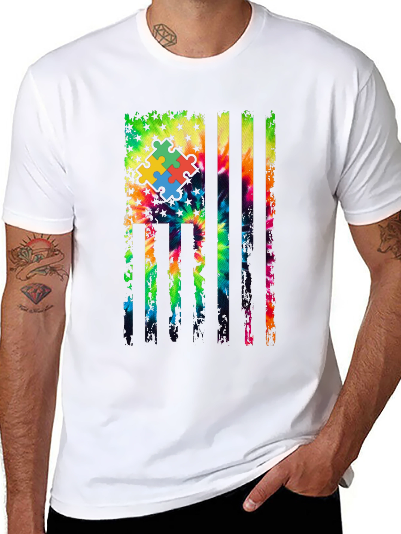 Autism Awareness Tie Dye Flag T-Shirt