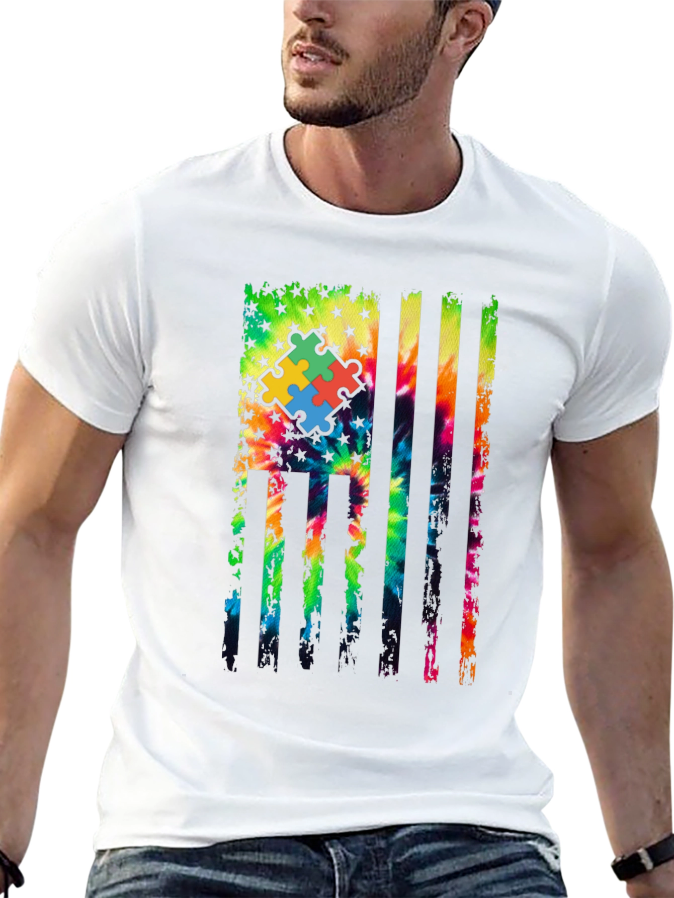 Autism Awareness Tie Dye Flag T-Shirt
