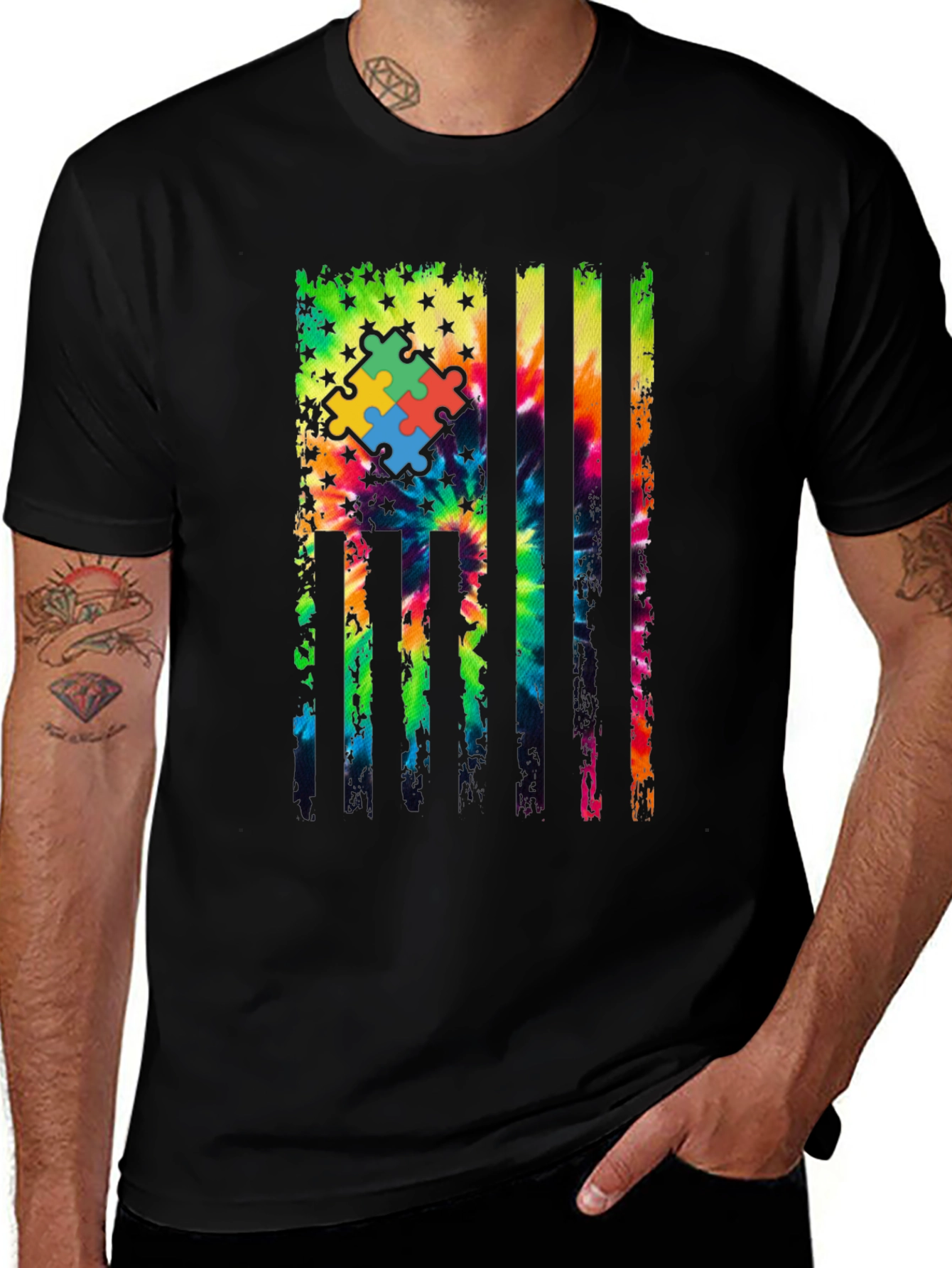 Autism Awareness Tie Dye Flag T-Shirt