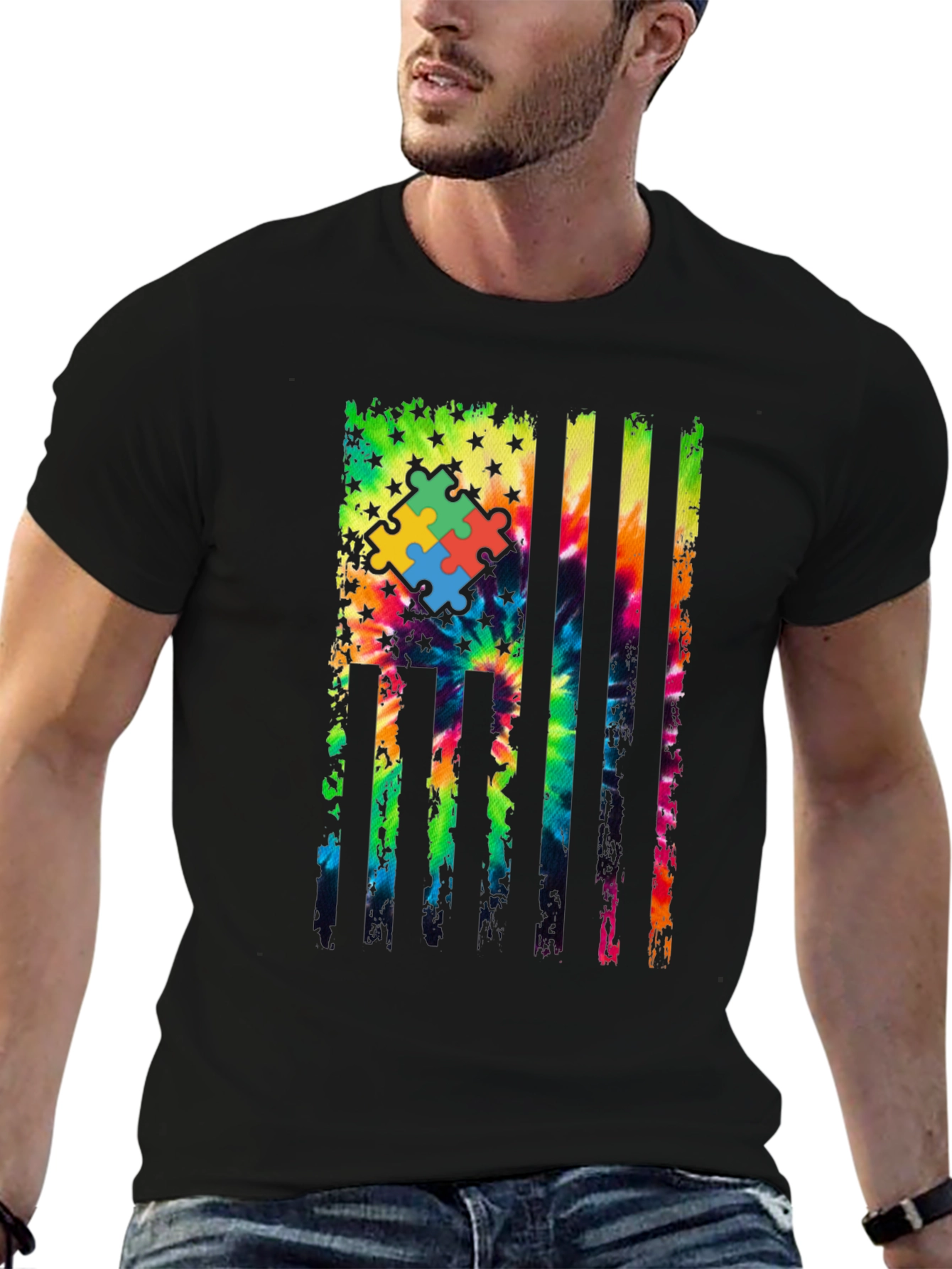 Autism Awareness Tie Dye Flag T-Shirt