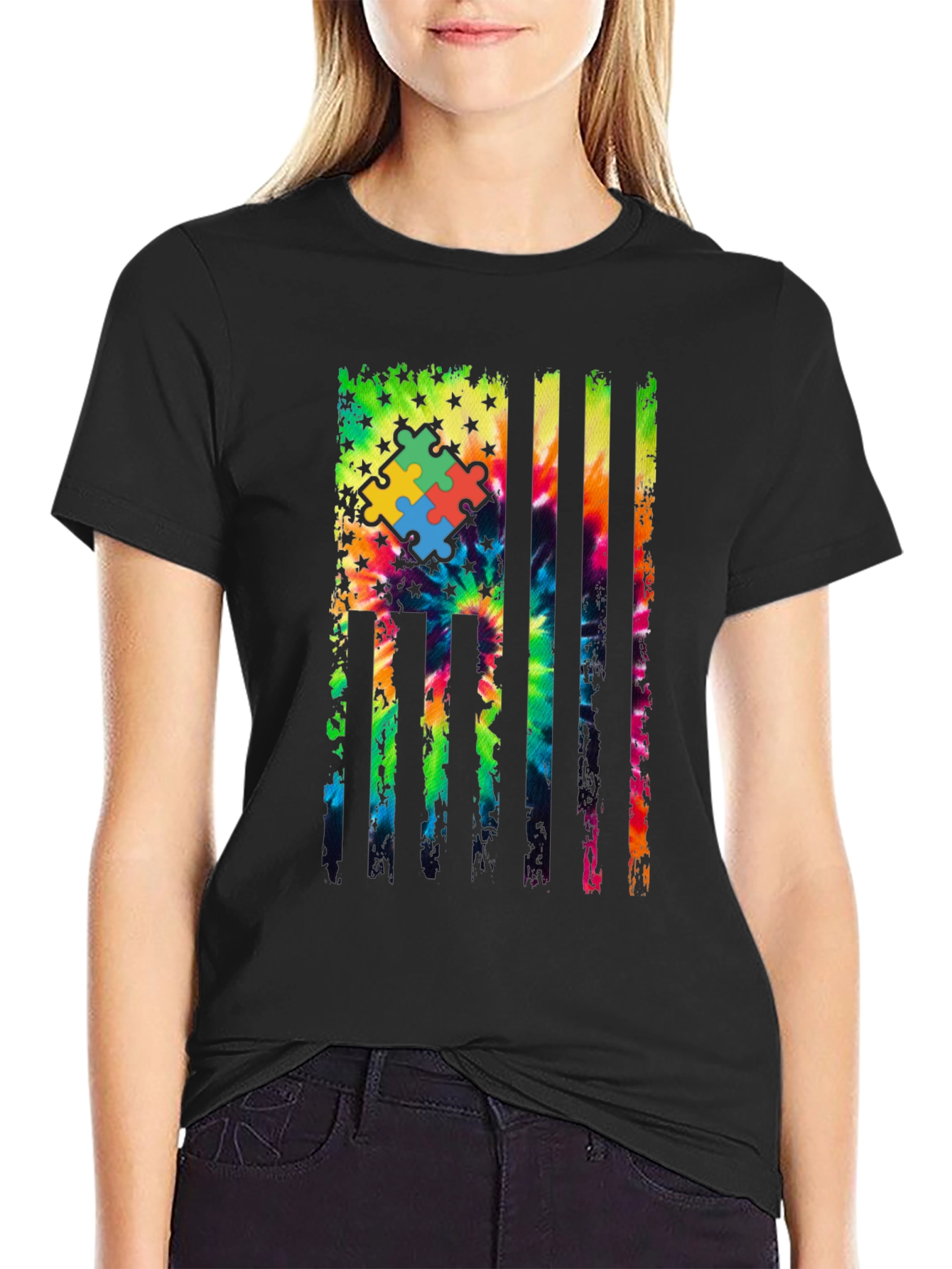 Autism Awareness Tie Dye Flag T-Shirt