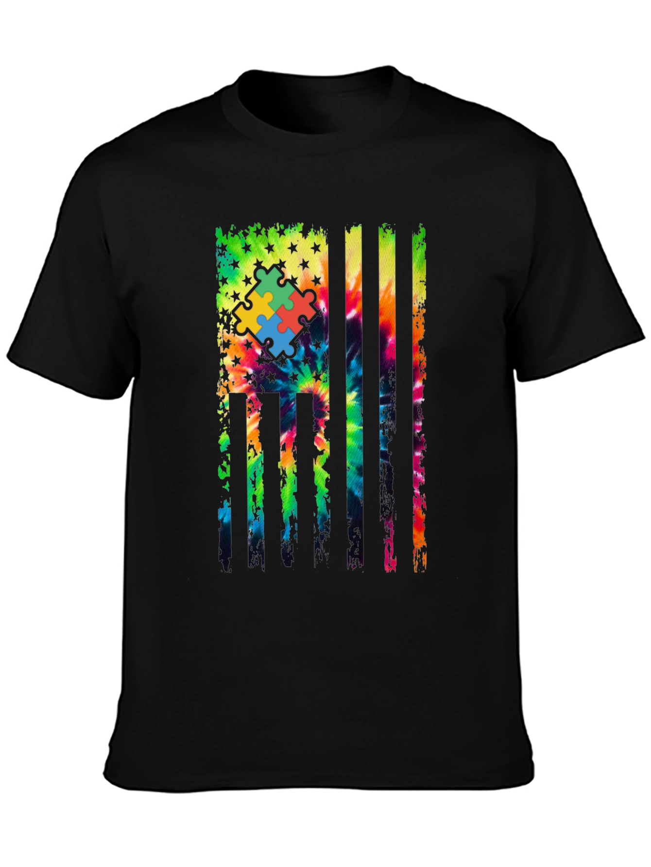 Autism Awareness Tie Dye Flag T-Shirt