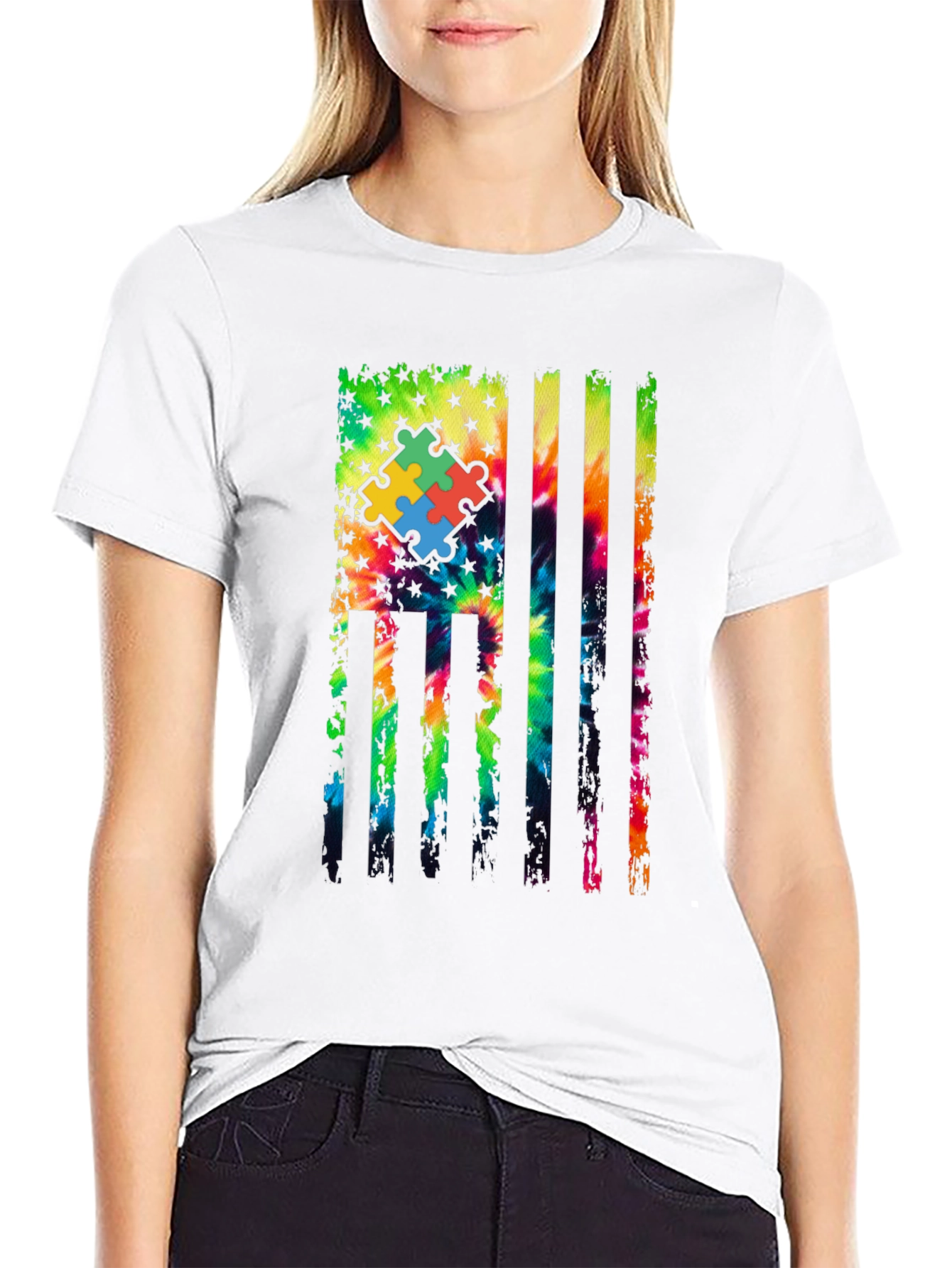 Autism Awareness Tie Dye Flag T-Shirt