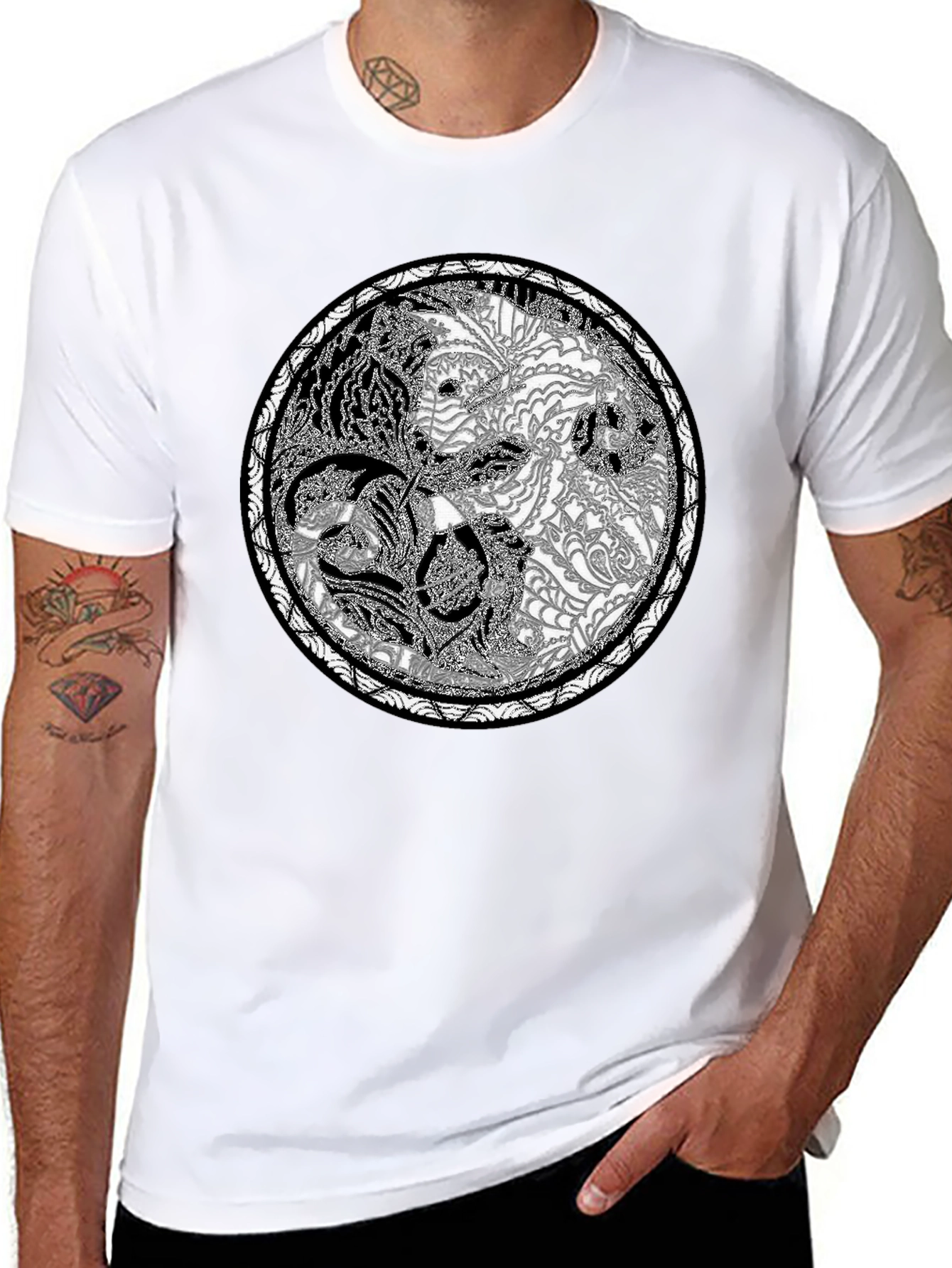 Yin Yang Tiger Print Crew Neck Tee