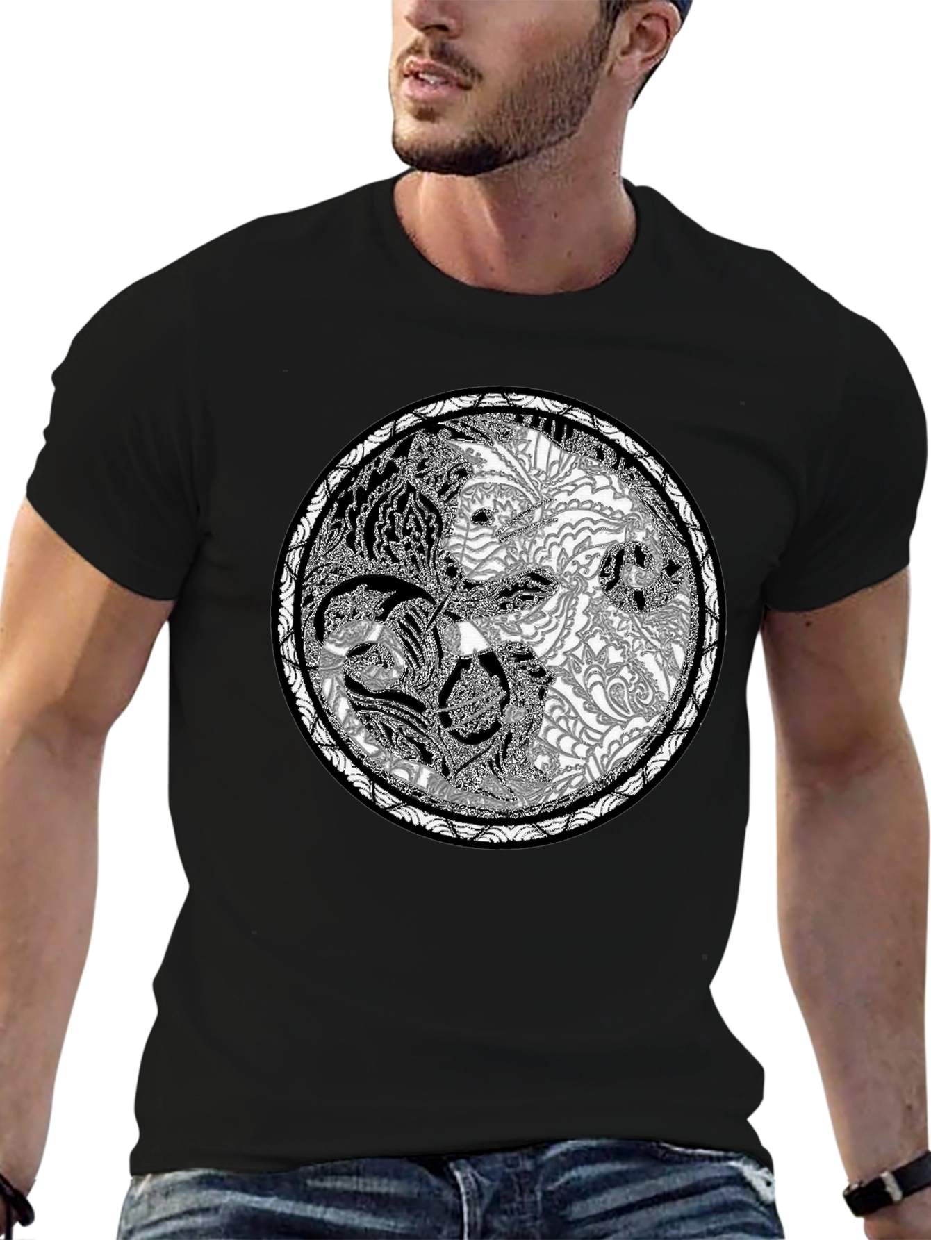 Yin Yang Tiger Print Crew Neck Tee