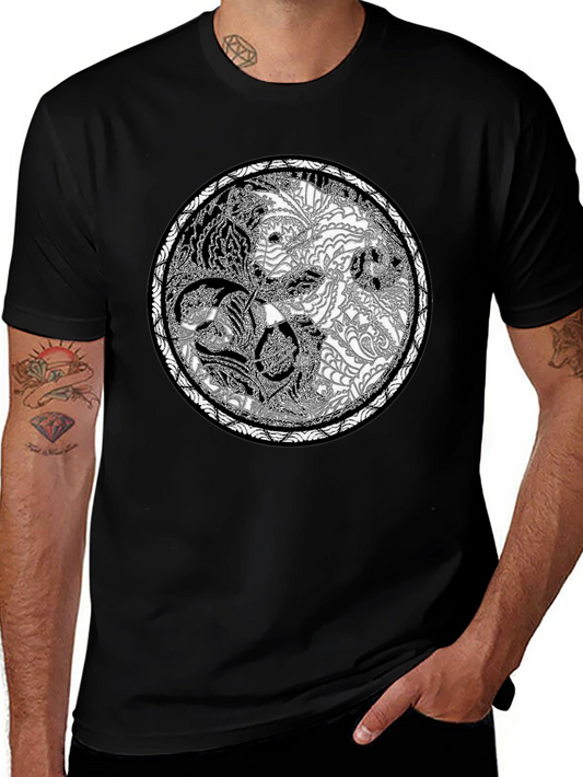 Yin Yang Tiger Print Crew Neck Tee