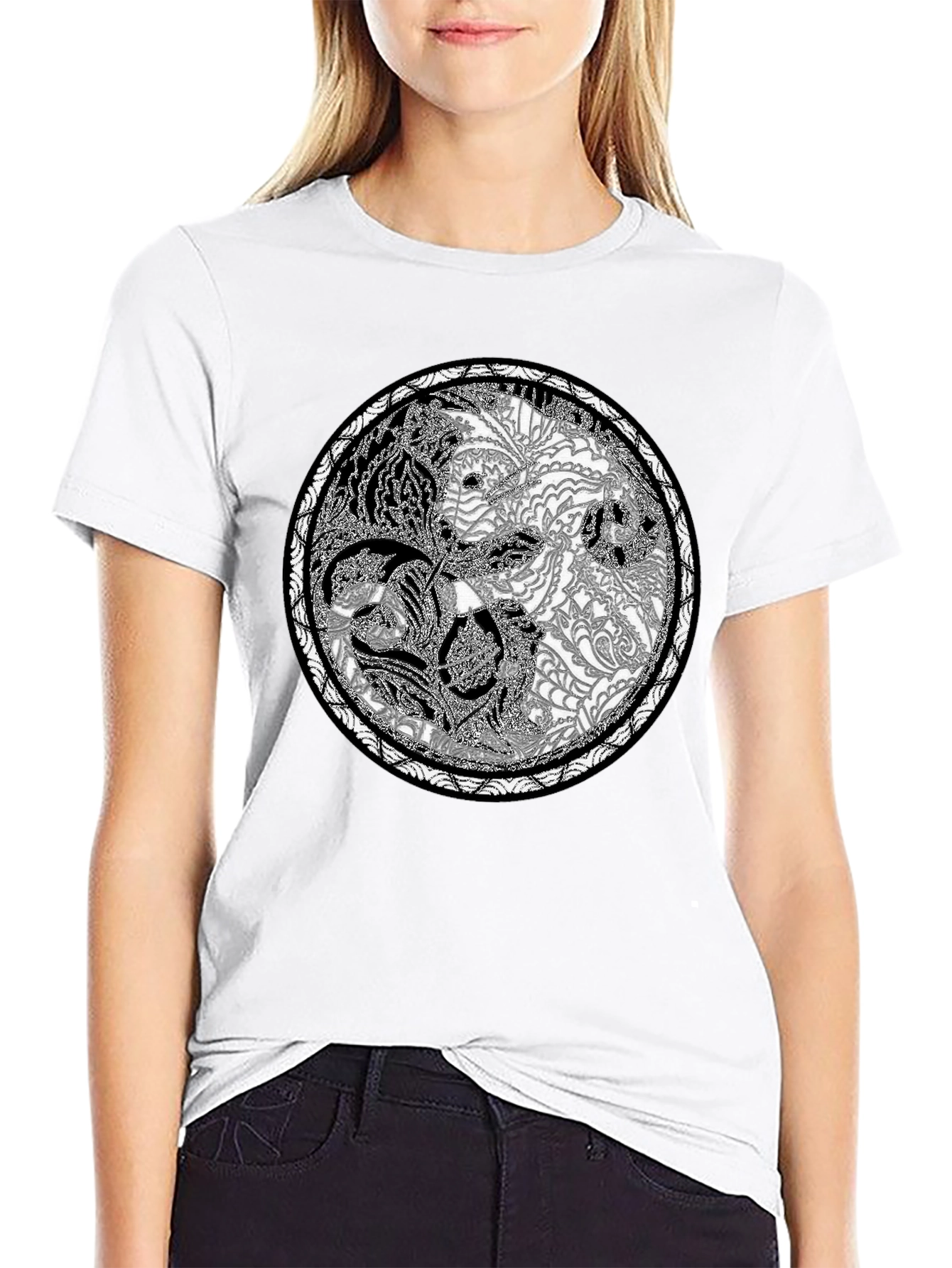 Yin Yang Tiger Print Crew Neck Tee