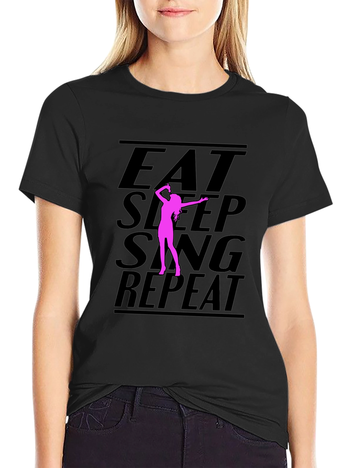 Eat Sleep Sing Repeat Black Graphic Tee