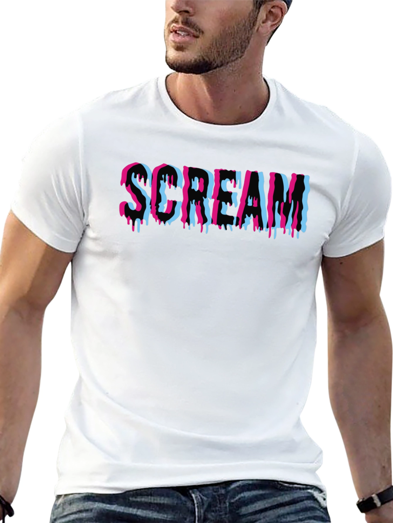 Scream Graphic Print T-Shirt Cotton Blend Tee