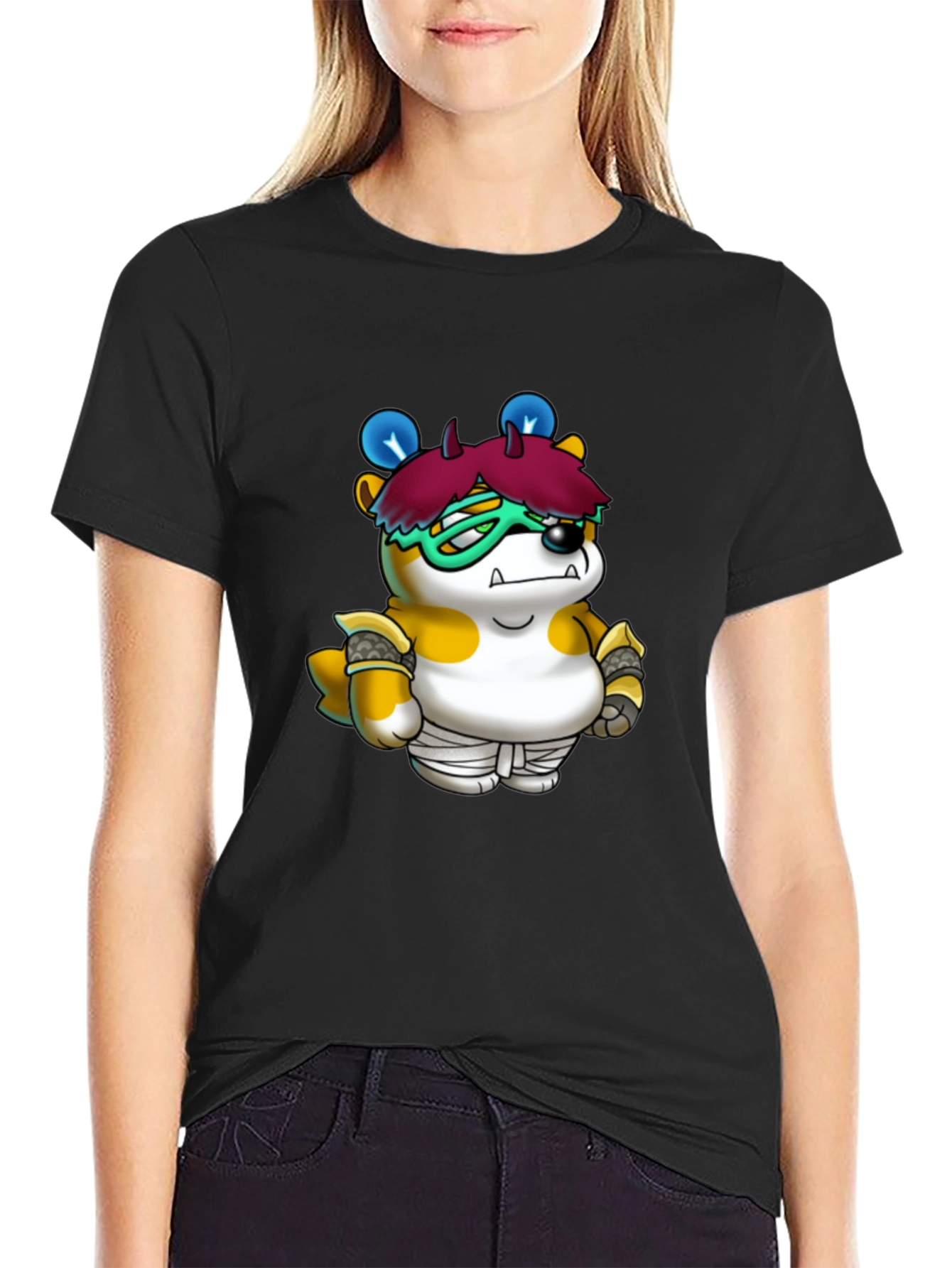 Cartoon Character Print Black T-Shirt