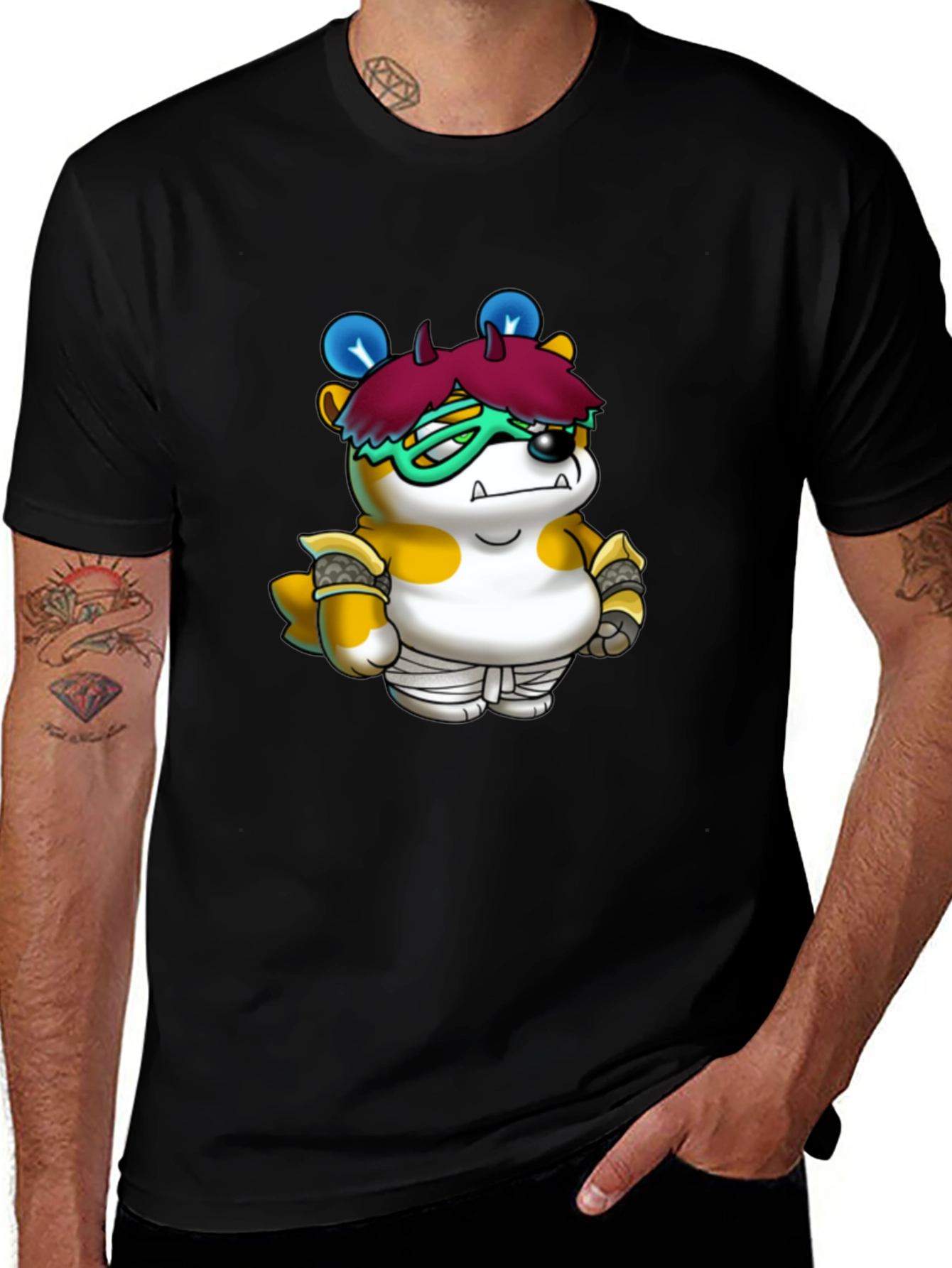 Cartoon Character Print Black T-Shirt