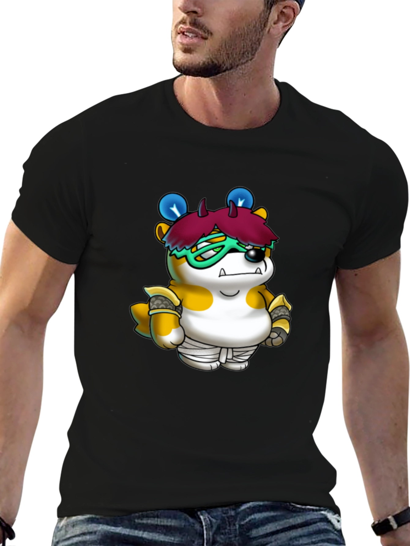 Cartoon Character Print Black T-Shirt