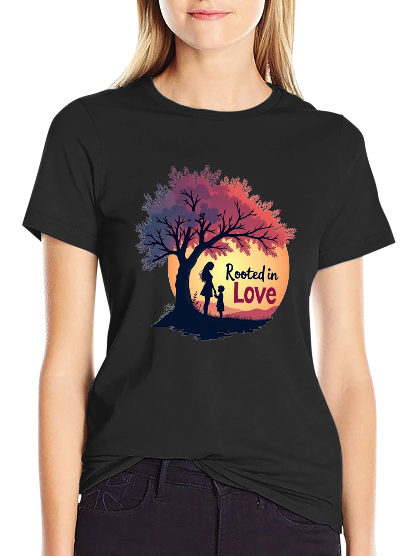 Rooted in Love Graphic Tee - Family Tree Silhouette