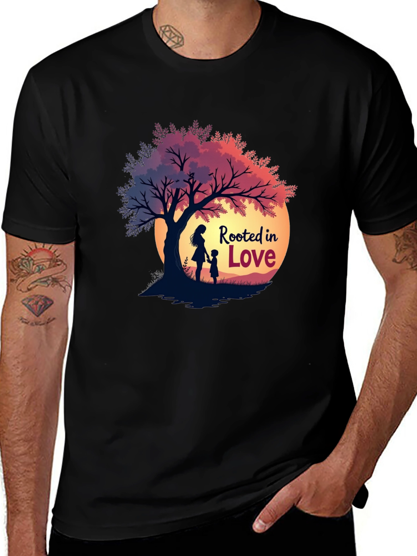 Rooted in Love Graphic Tee - Family Tree Silhouette