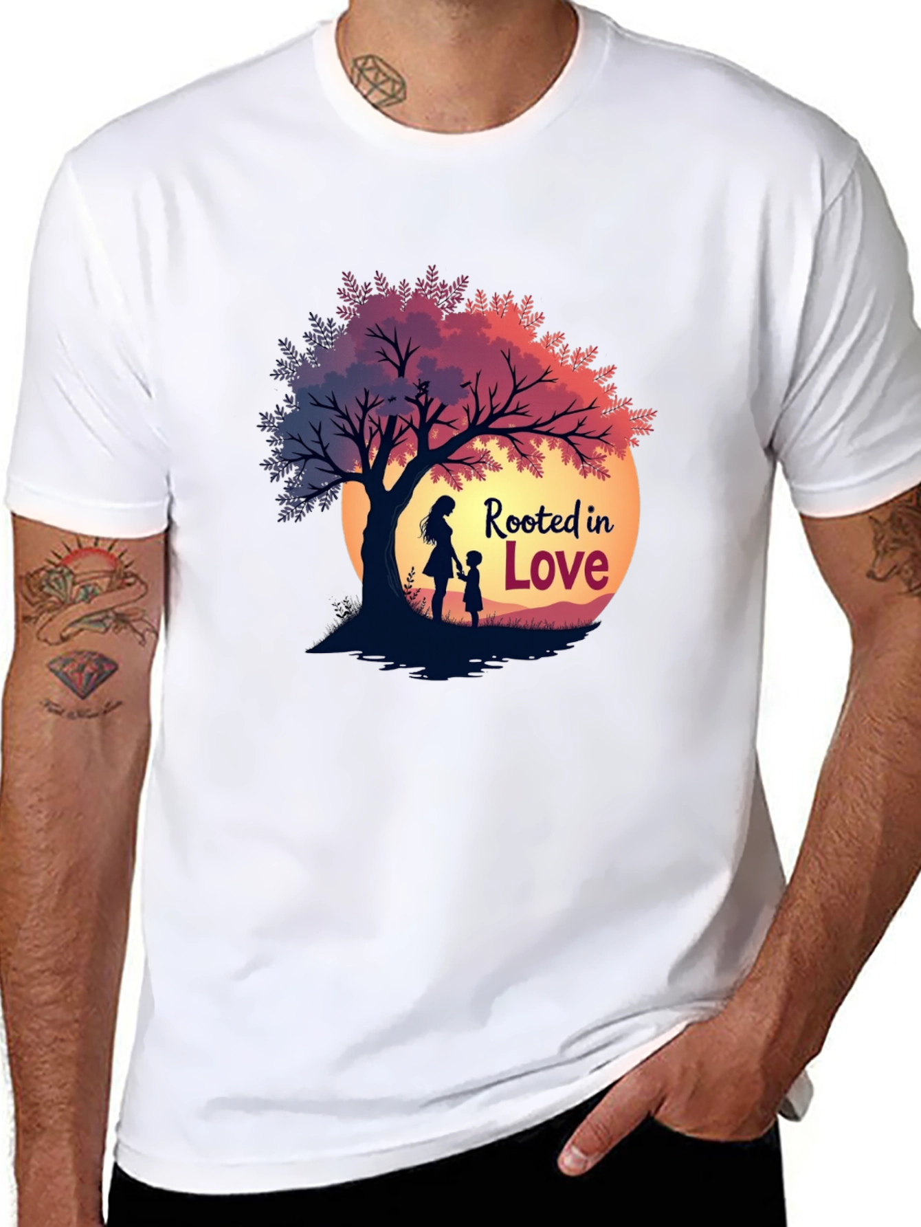 Rooted in Love Graphic Tee - Family Tree Silhouette