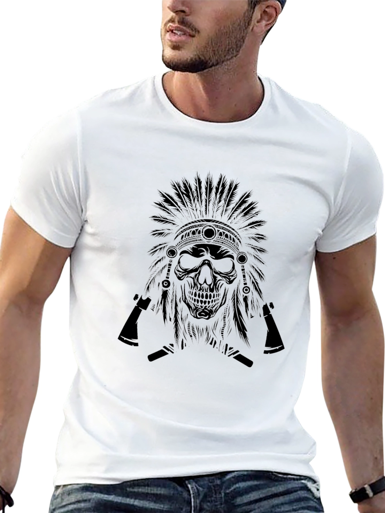 Skull Headdress Graphic Tee - Mens Black T-Shirt