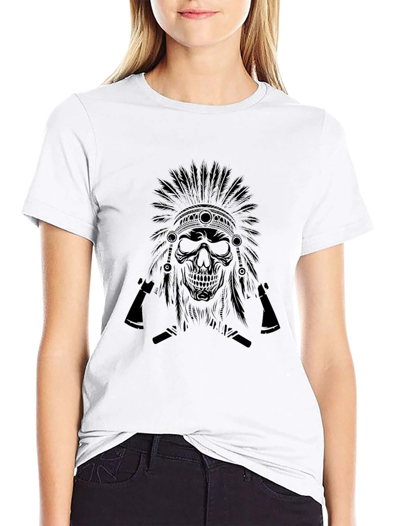 Skull Headdress Graphic Tee - Mens Black T-Shirt