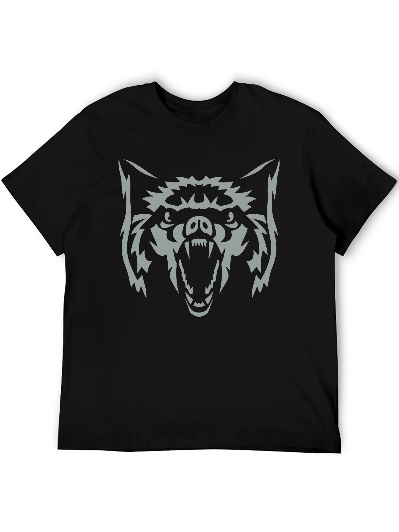 Mens Black T-Shirt with Wolf Graphic
