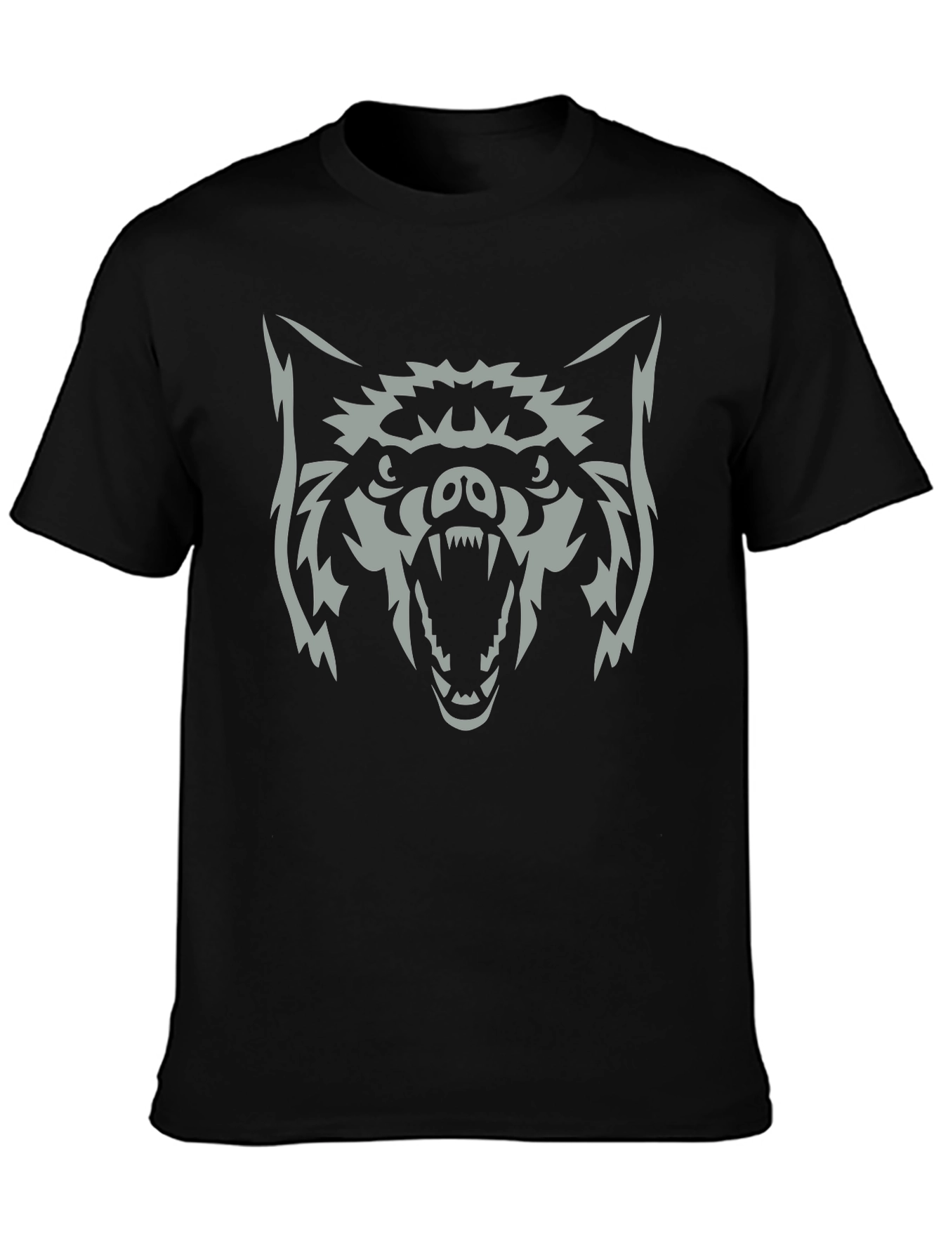 Mens Black T-Shirt with Wolf Graphic