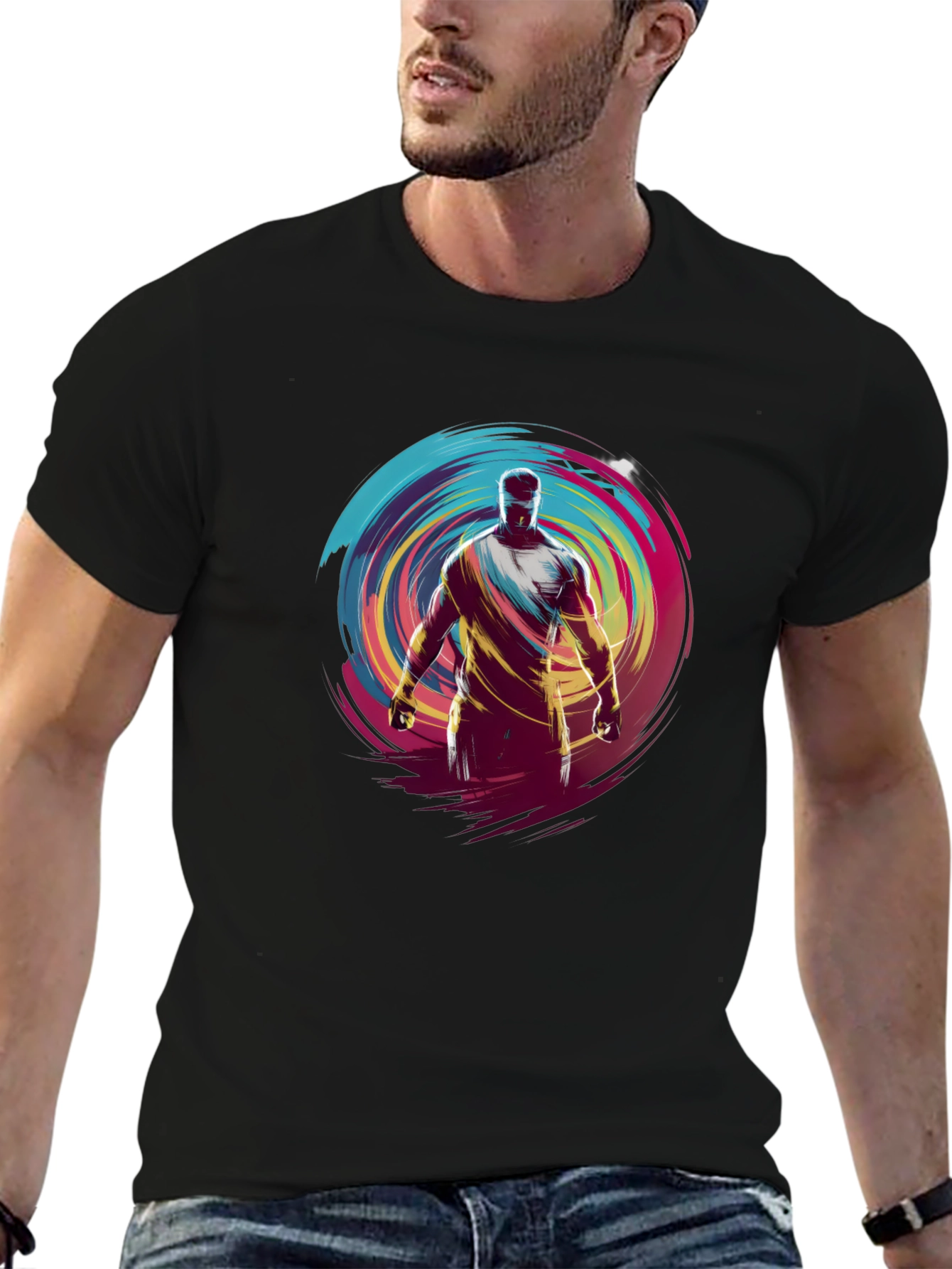 Abstract Athlete Graphic Black T-Shirt