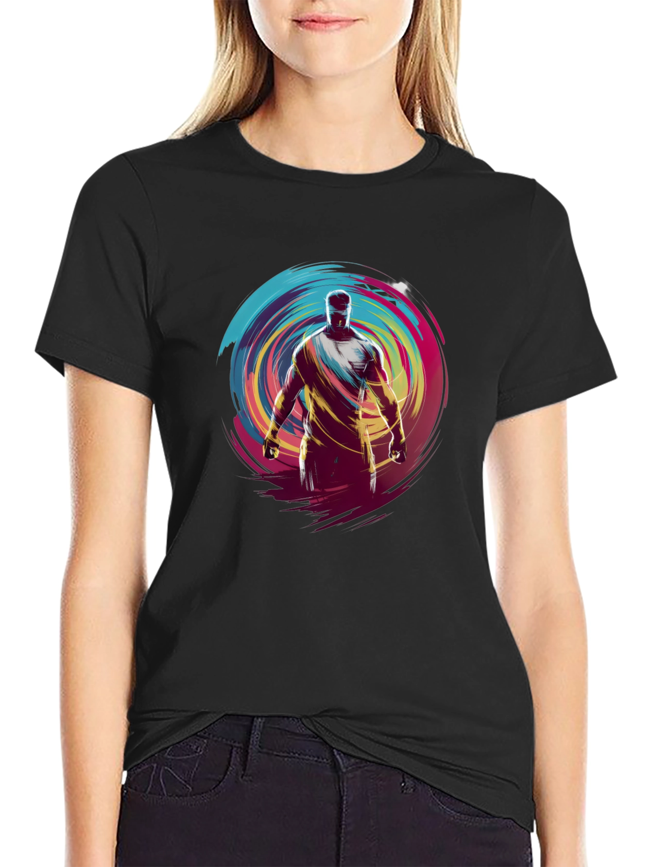 Abstract Athlete Graphic Black T-Shirt