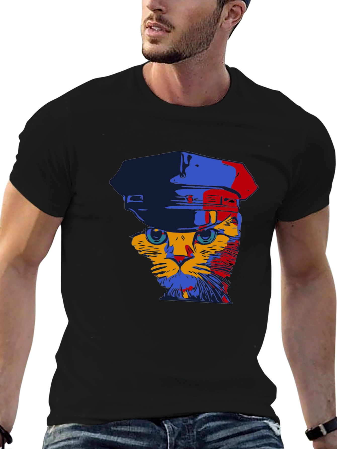Cat in Hat Graphic Tee - Mens Black T-Shirt