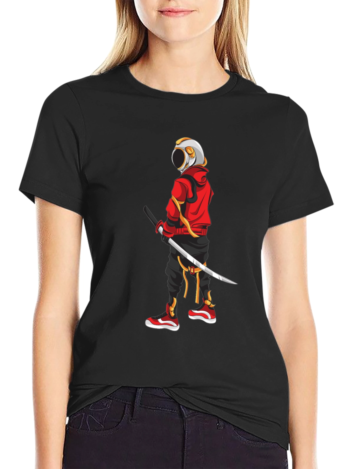 Urban Samurai Graphic Tee - Black Cotton T-Shirt
