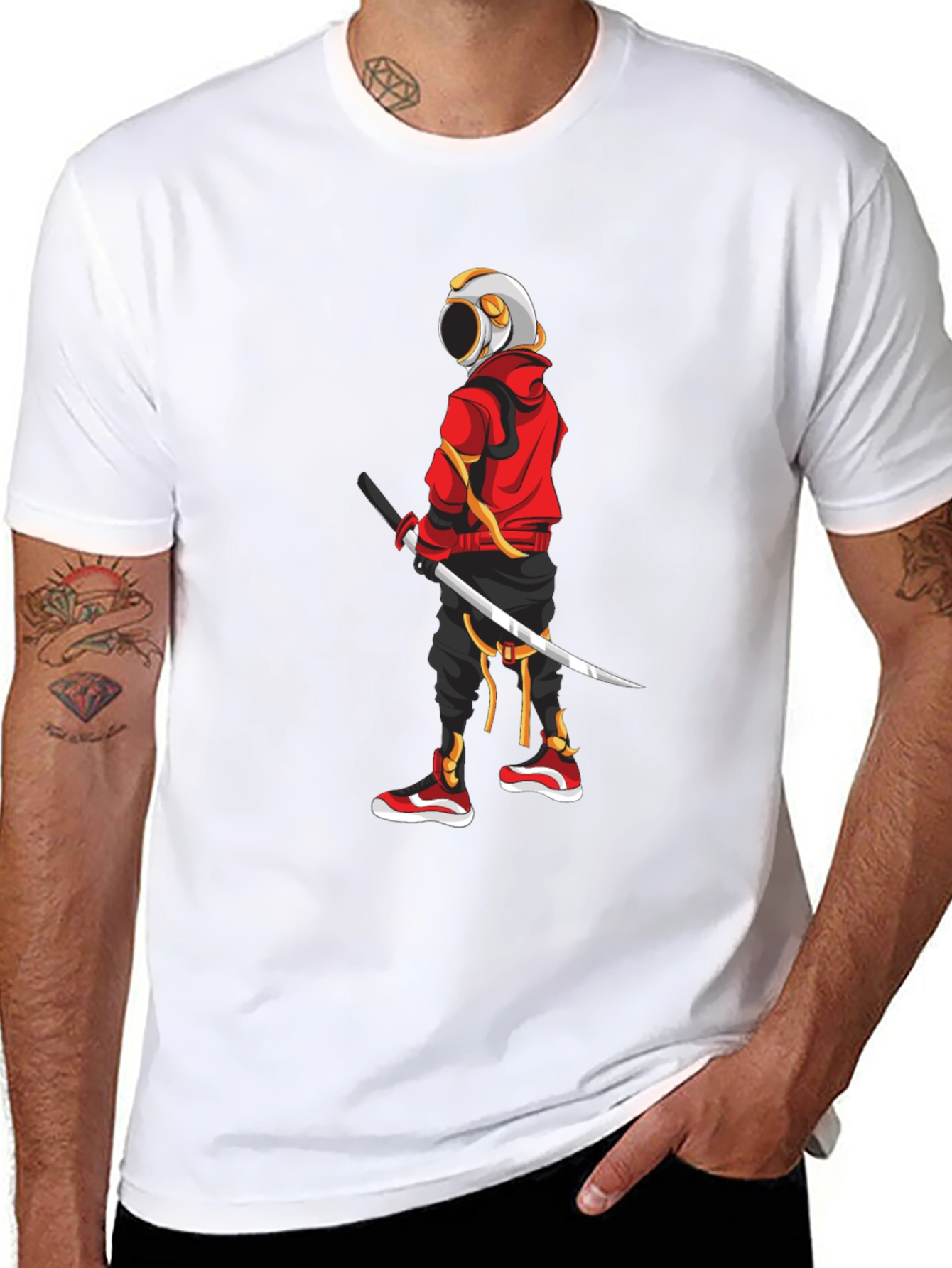 Urban Samurai Graphic Tee - Black Cotton T-Shirt
