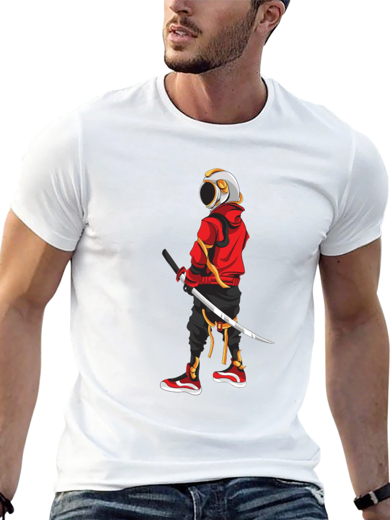 Urban Samurai Graphic Tee - Black Cotton T-Shirt