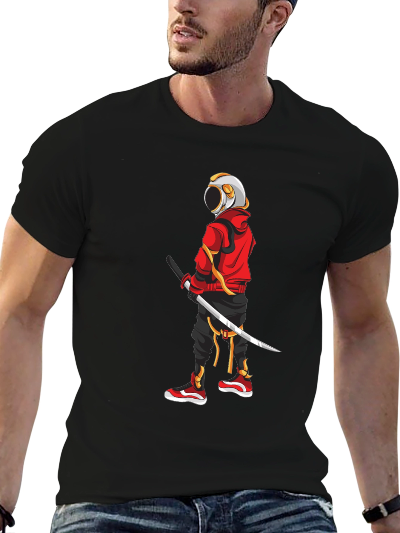 Urban Samurai Graphic Tee - Black Cotton T-Shirt