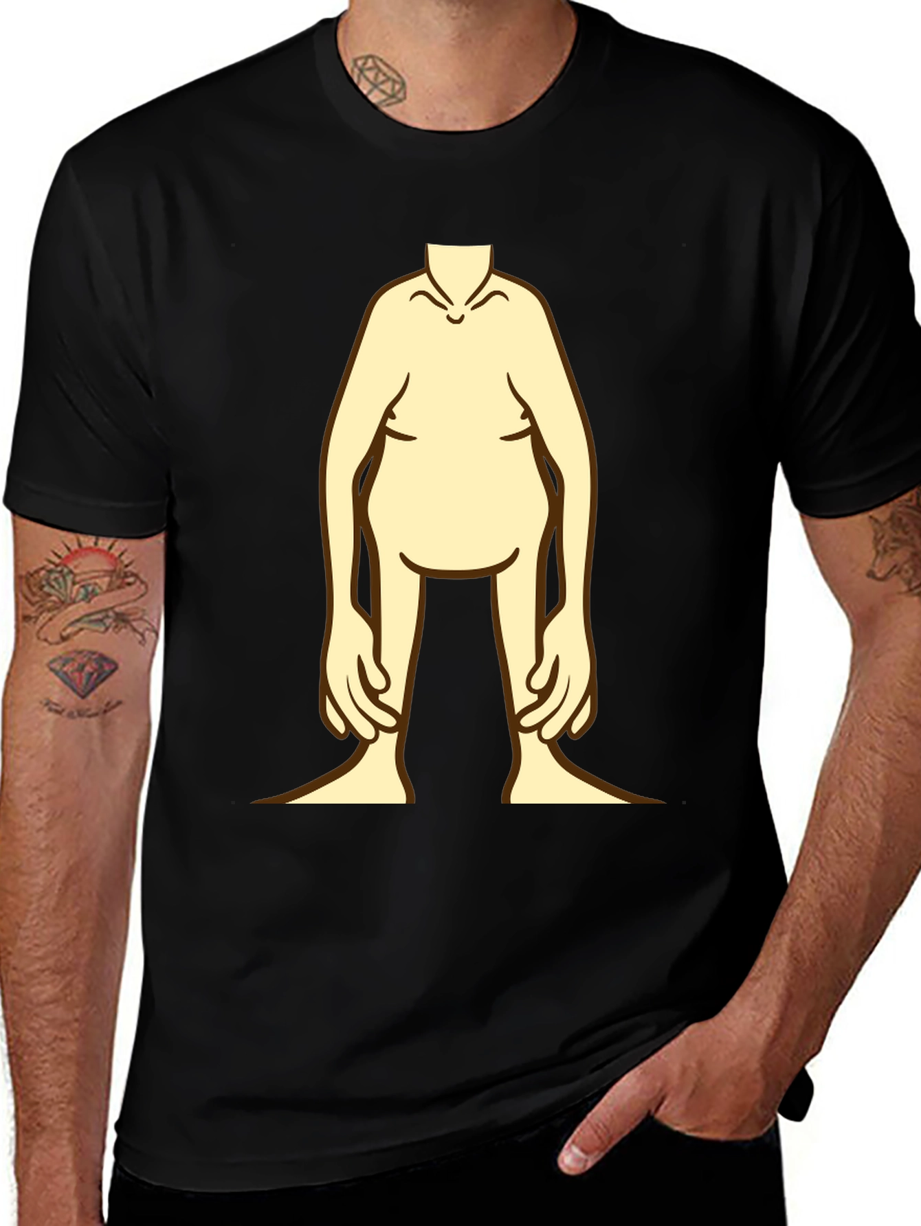 Funny Cartoon Body Black T-Shirt