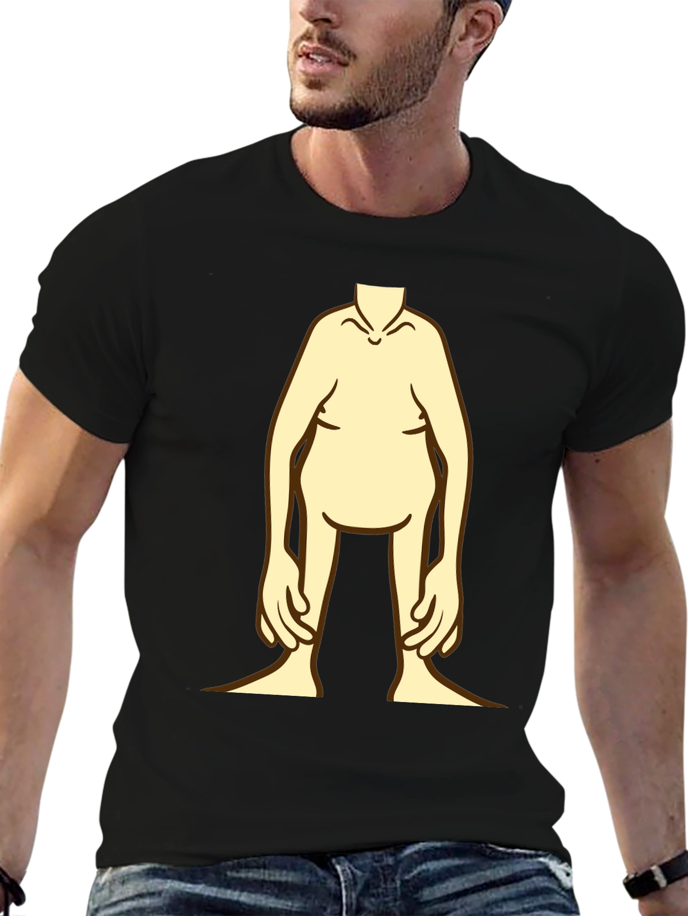 Funny Cartoon Body Black T-Shirt