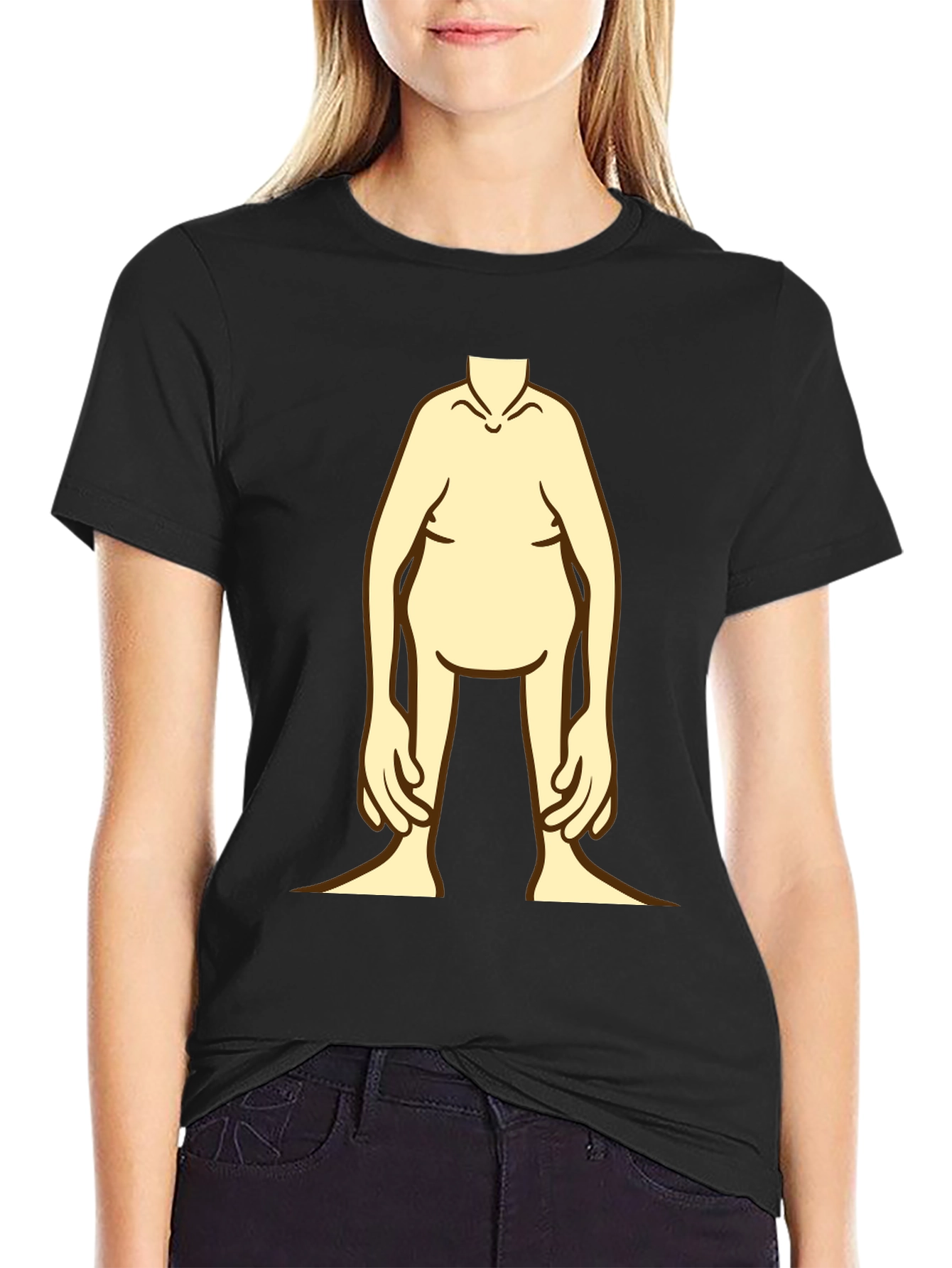 Funny Cartoon Body Black T-Shirt