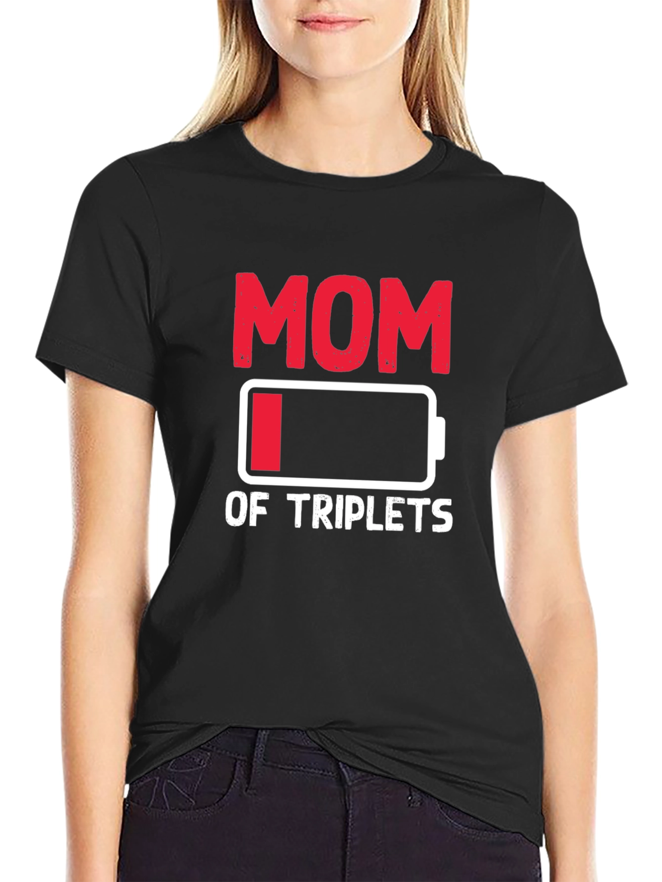 Funny Mom of Triplets Low Battery T-Shirt