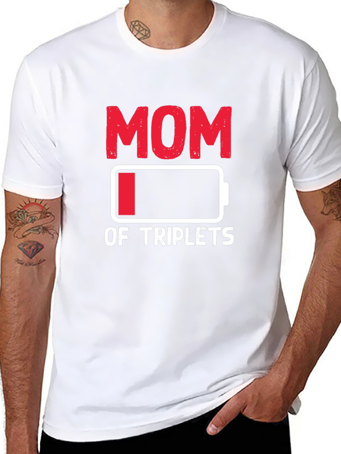 Funny Mom of Triplets Low Battery T-Shirt