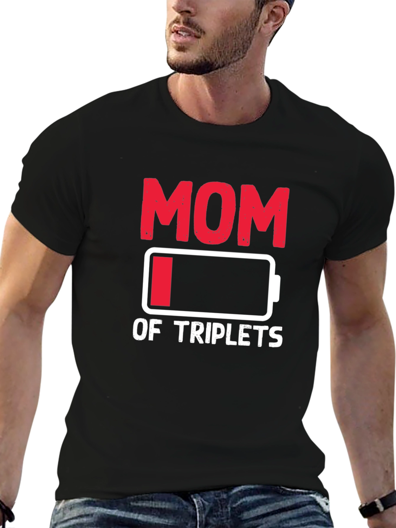 Funny Mom of Triplets Low Battery T-Shirt