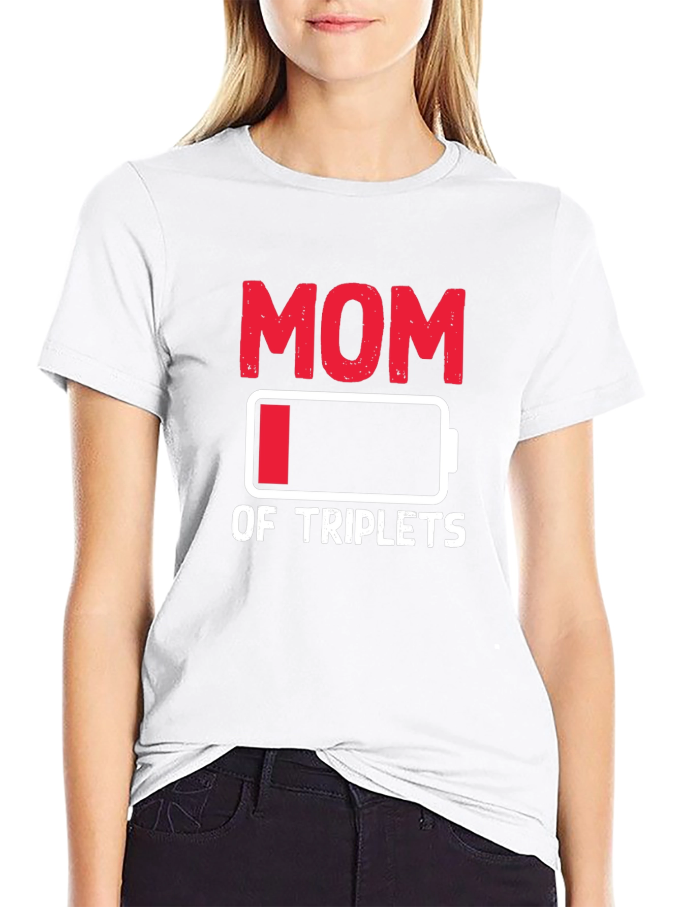 Funny Mom of Triplets Low Battery T-Shirt