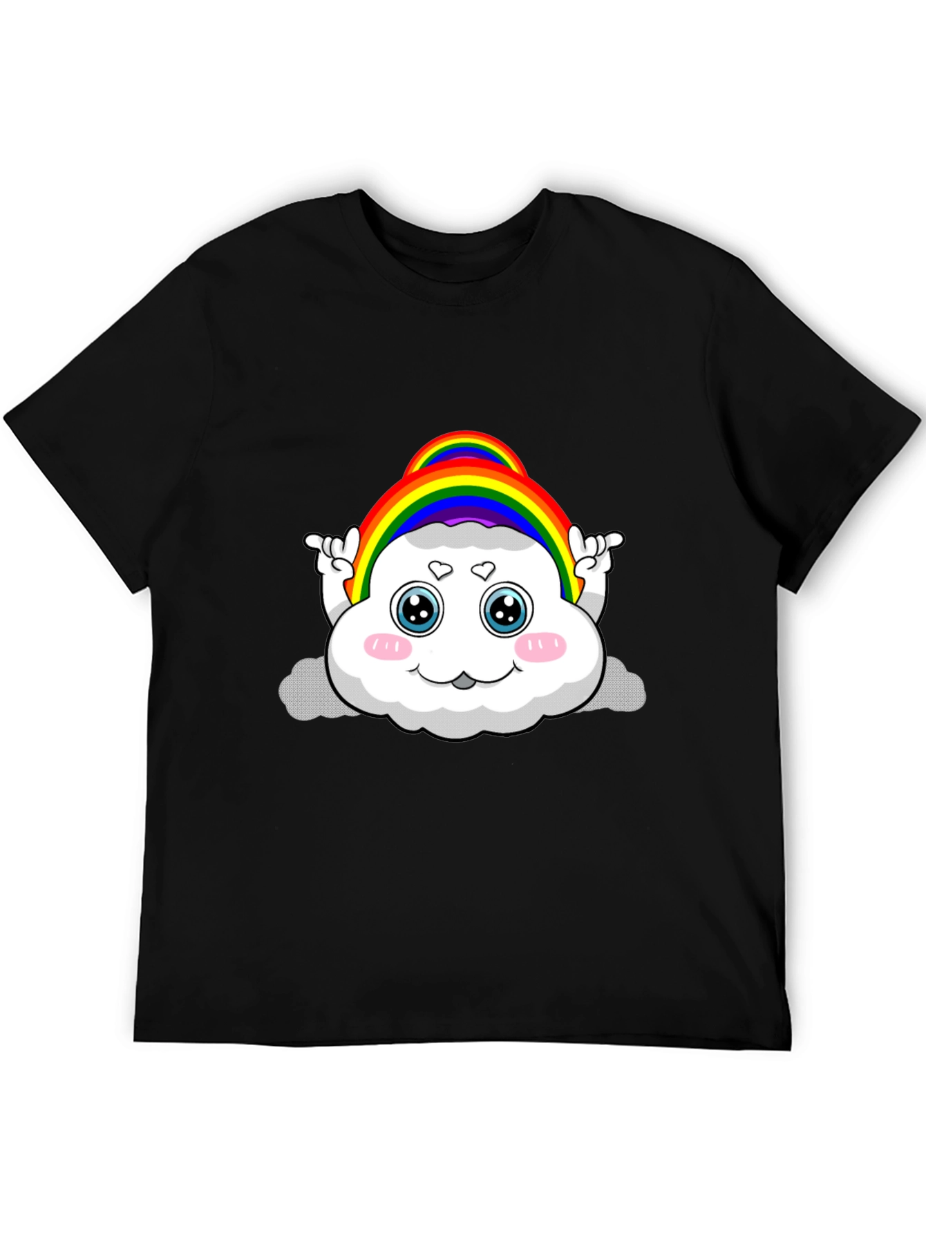 Rainbow Cloud Cartoon Graphic Black Tee