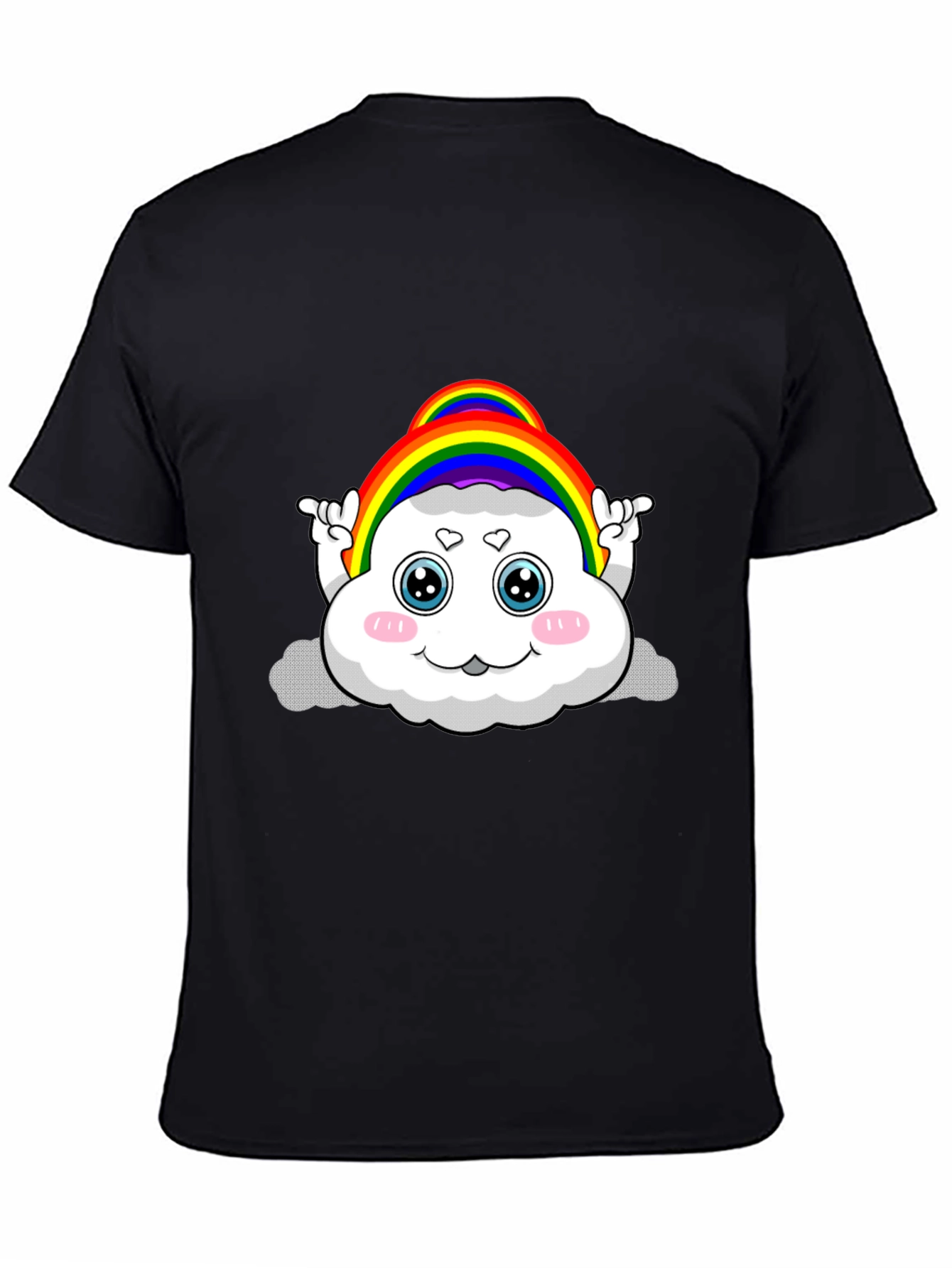Rainbow Cloud Cartoon Graphic Black Tee