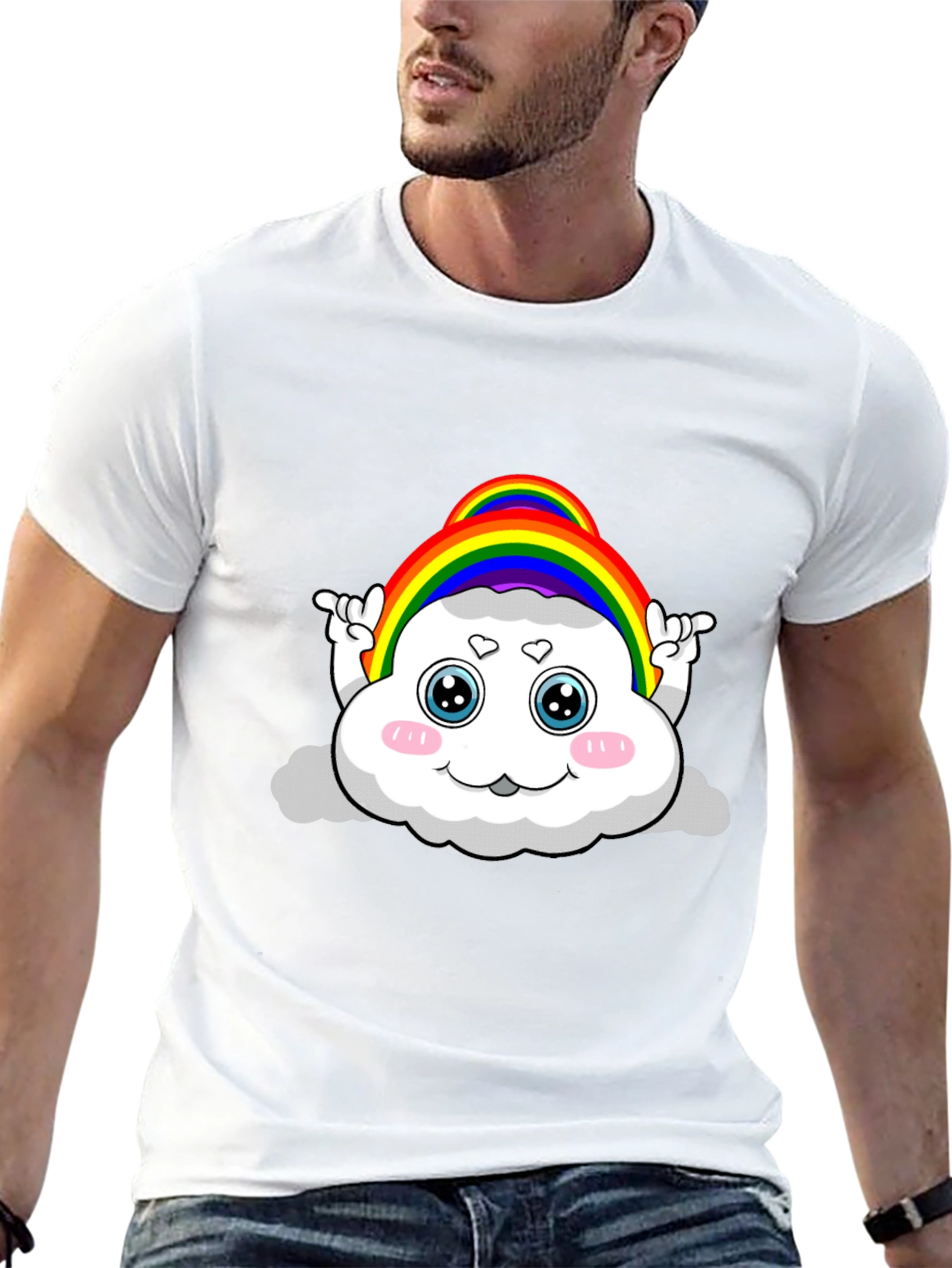Rainbow Cloud Cartoon Graphic Black Tee