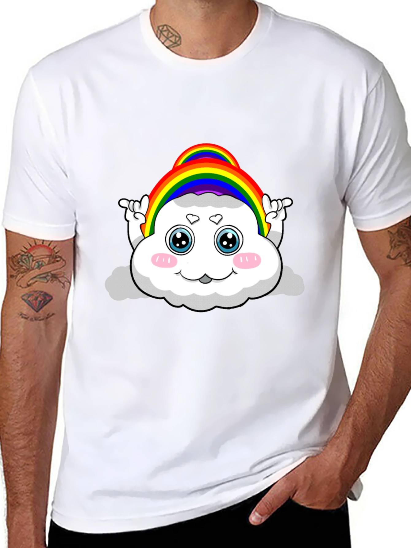Rainbow Cloud Cartoon Graphic Black Tee