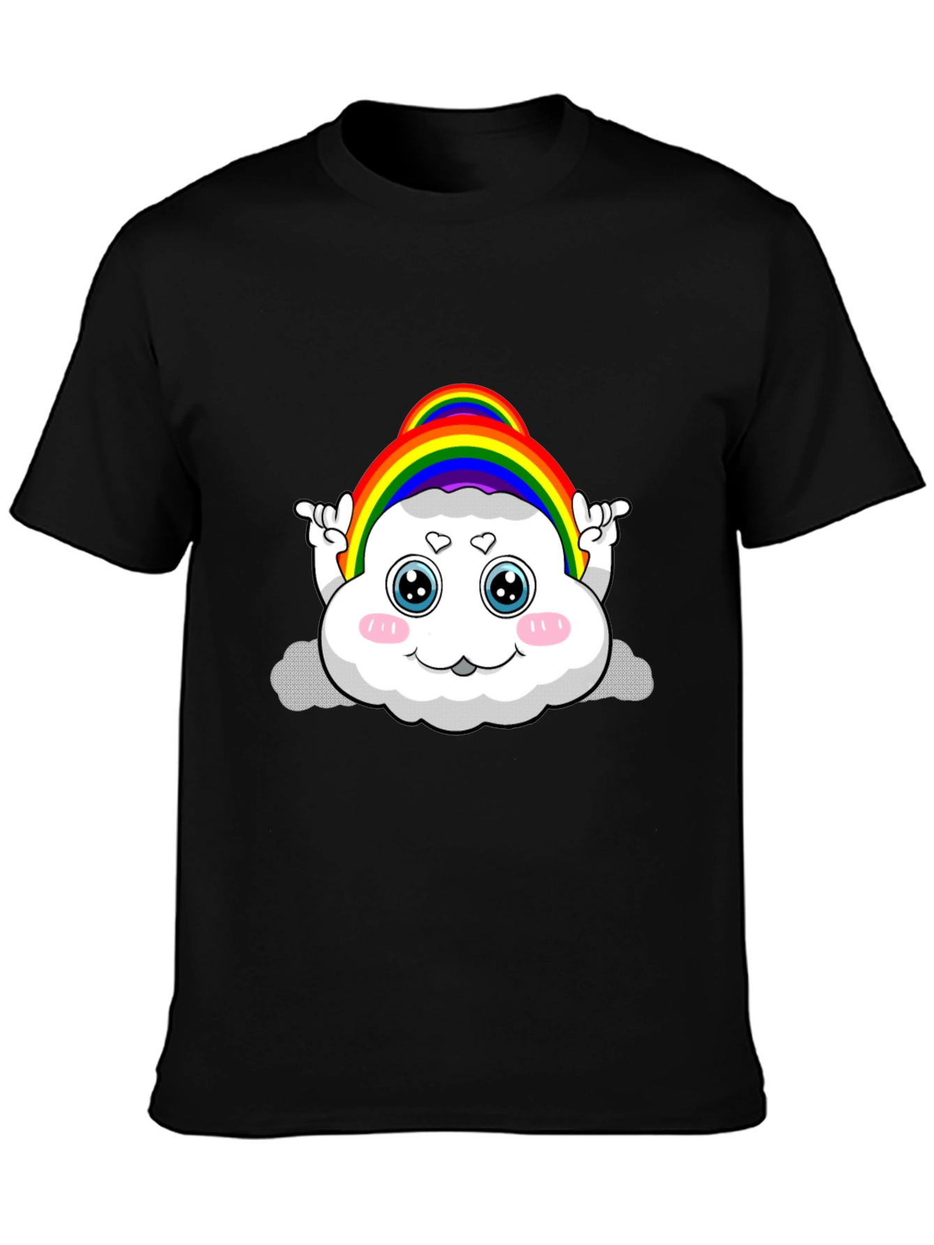 Rainbow Cloud Cartoon Graphic Black Tee