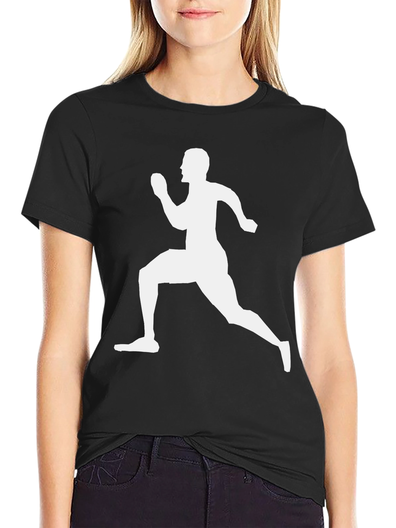 Mens Black T-Shirt with Runner Graphic