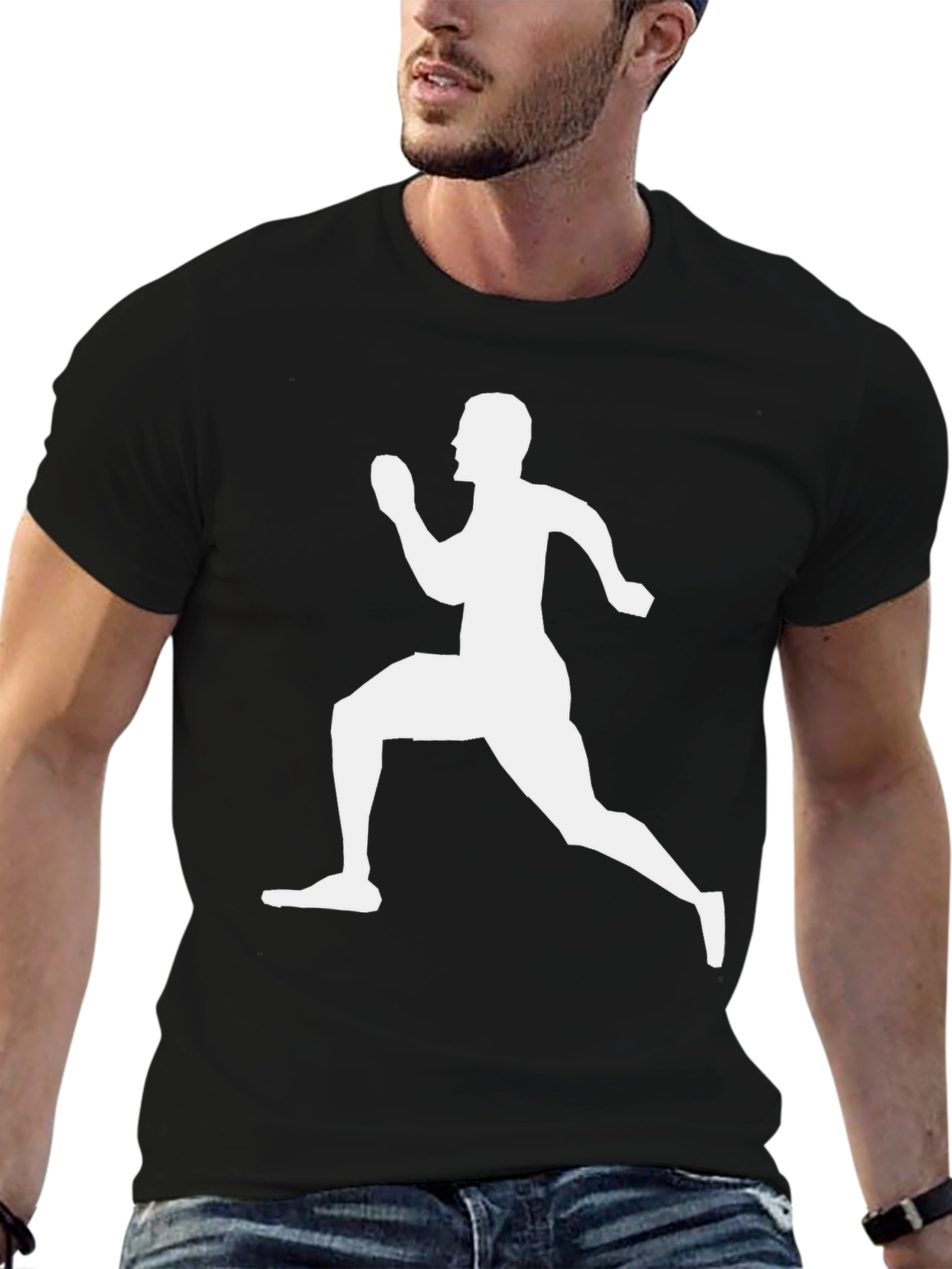 Mens Black T-Shirt with Runner Graphic